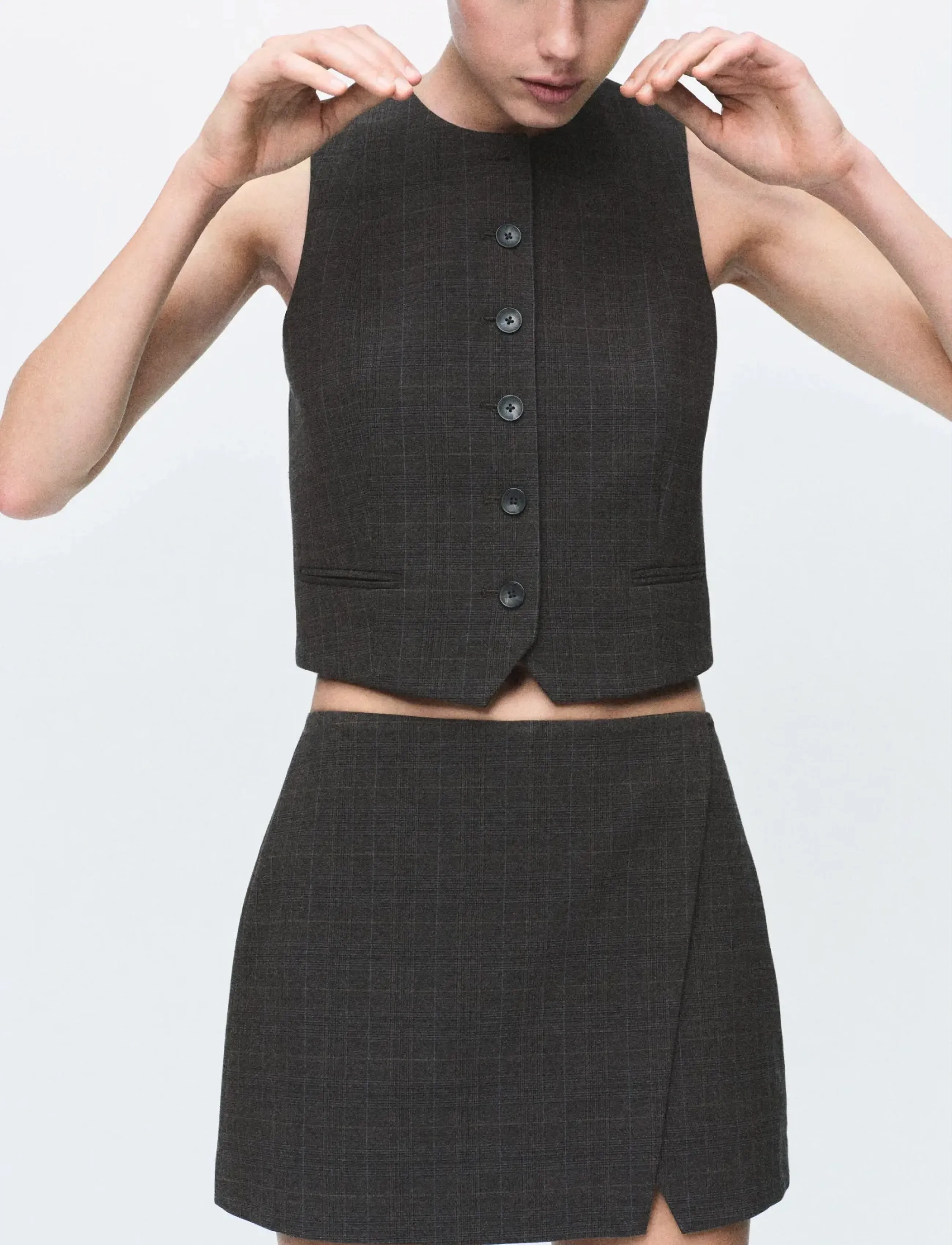 Mango Check wrap skirt - Kurze Röcke - BROWN / grey