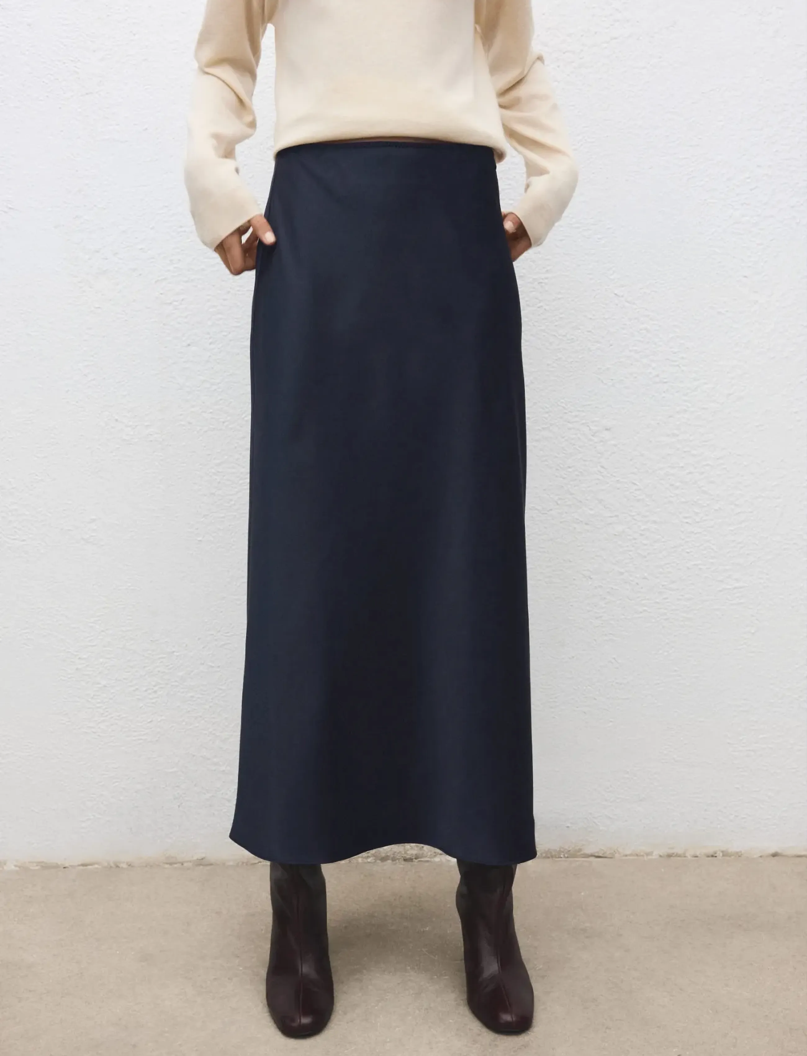 Mango Satin long skirt - Maxikjolar - NAVY / navy