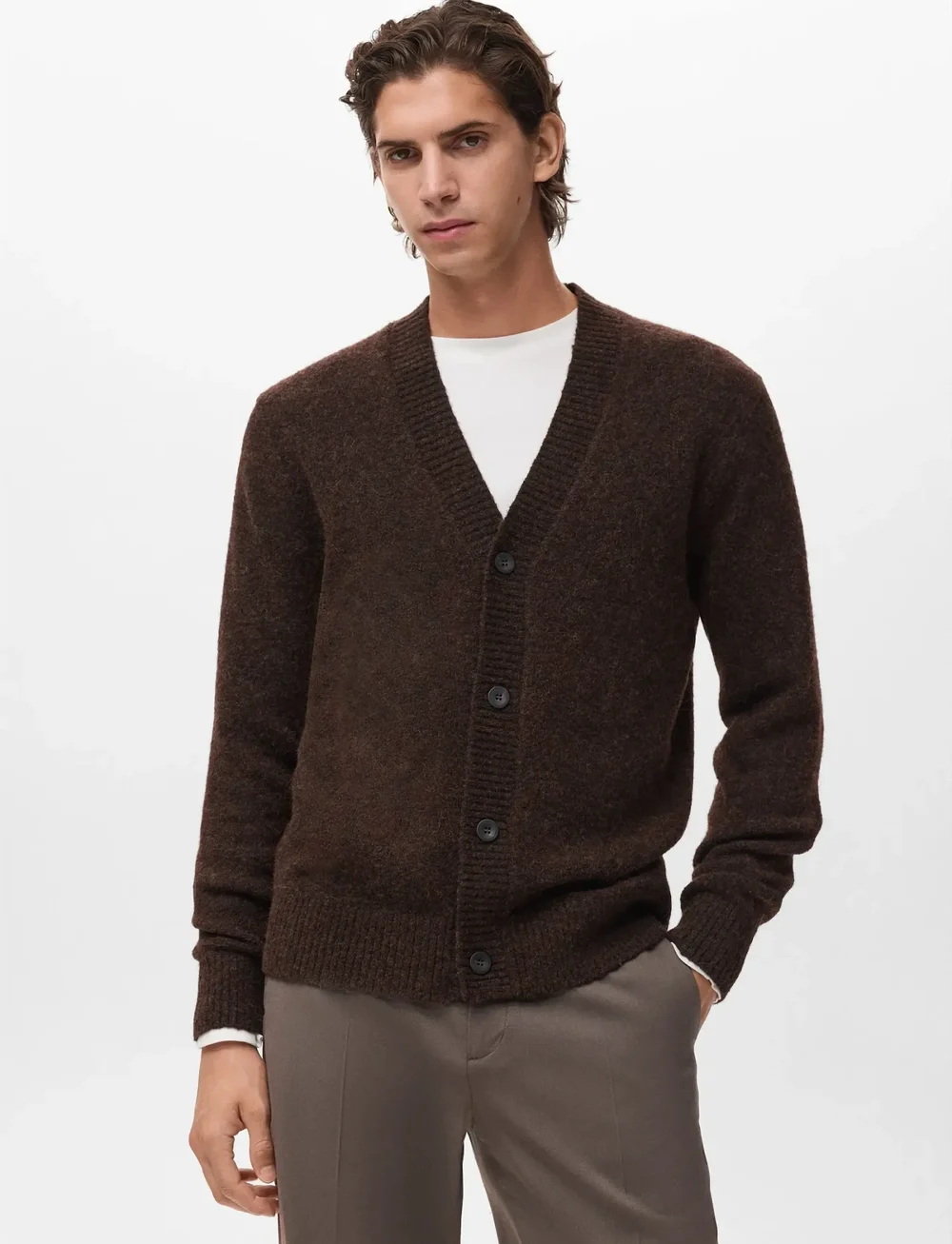 Mango - Knitted wool blend cardigan - cardigans - brown - 0