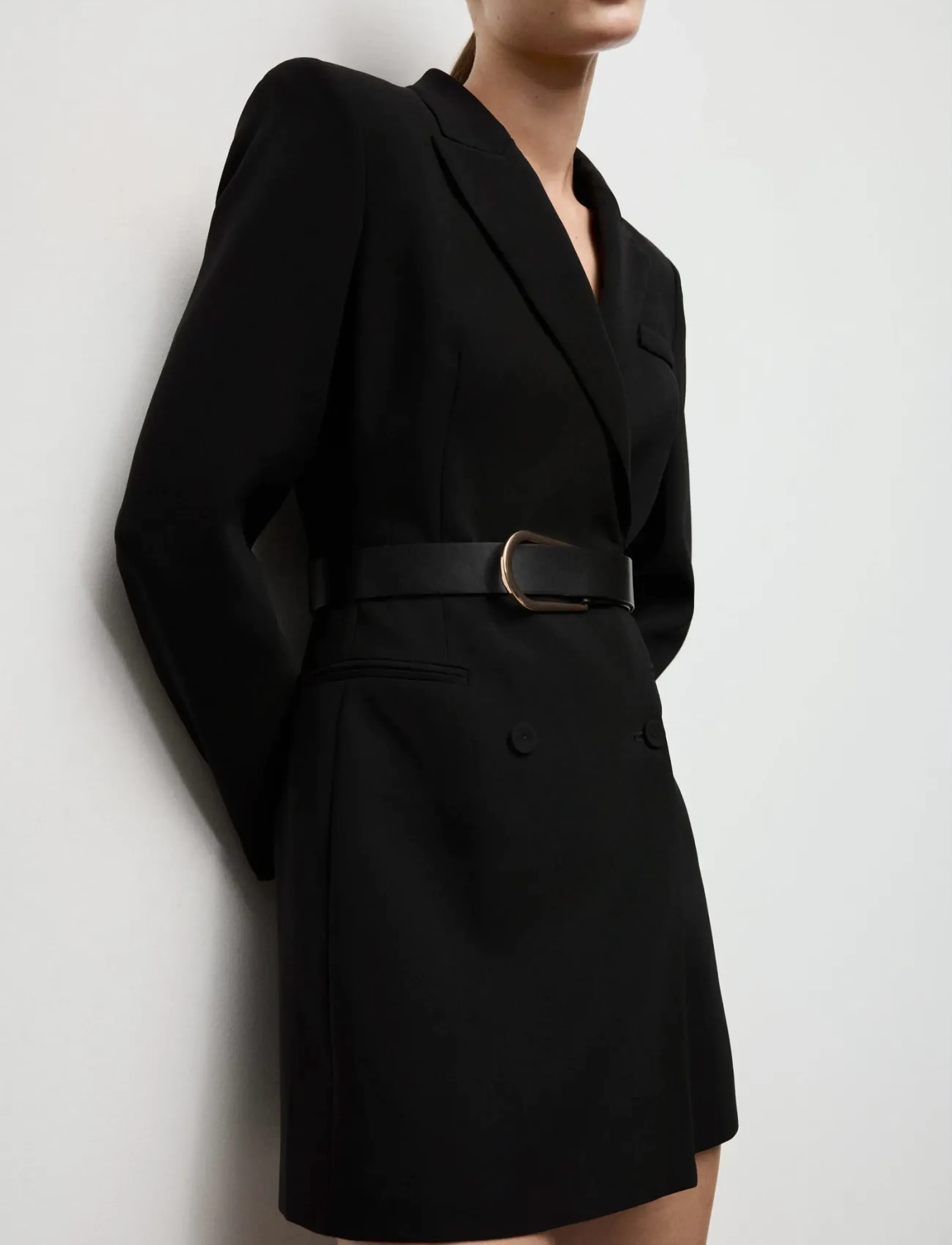 Mango Blazer-style dress with belt - Kläder - BLACK / black
