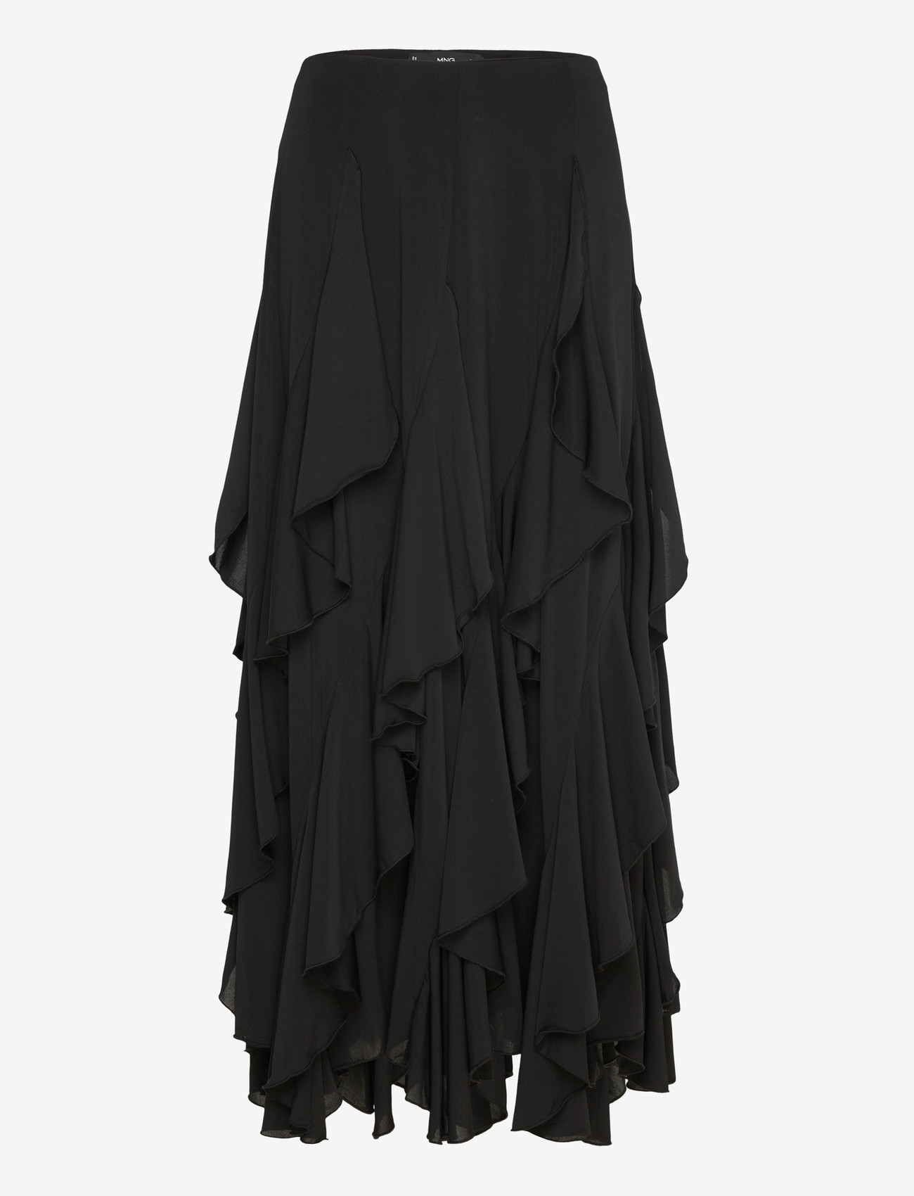 Mango - Asymmetrical ruffled skirt - maxi nederdele - black - 0