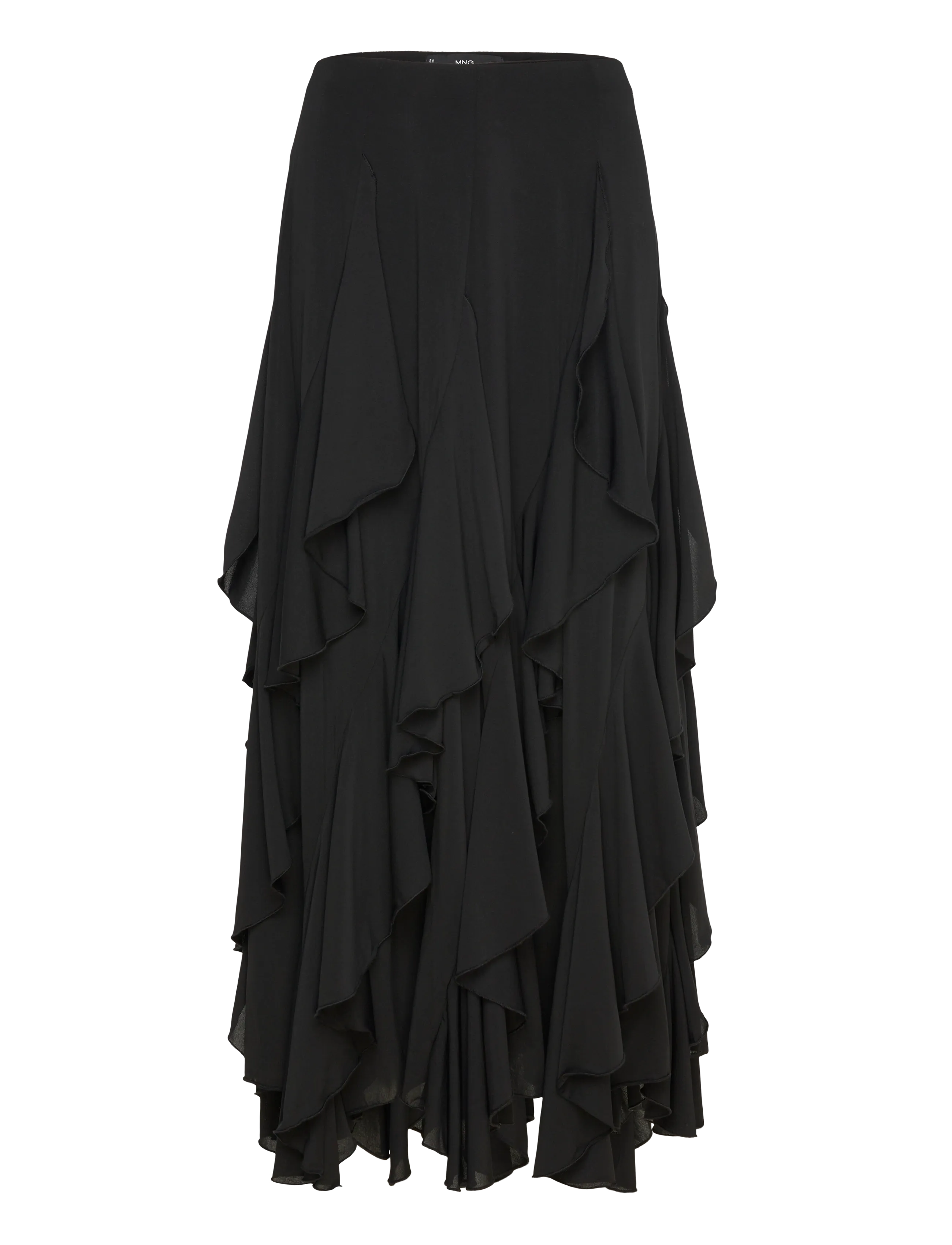 Mango Asymmetrical ruffled skirt - Maxi nederdele - BLACK / black