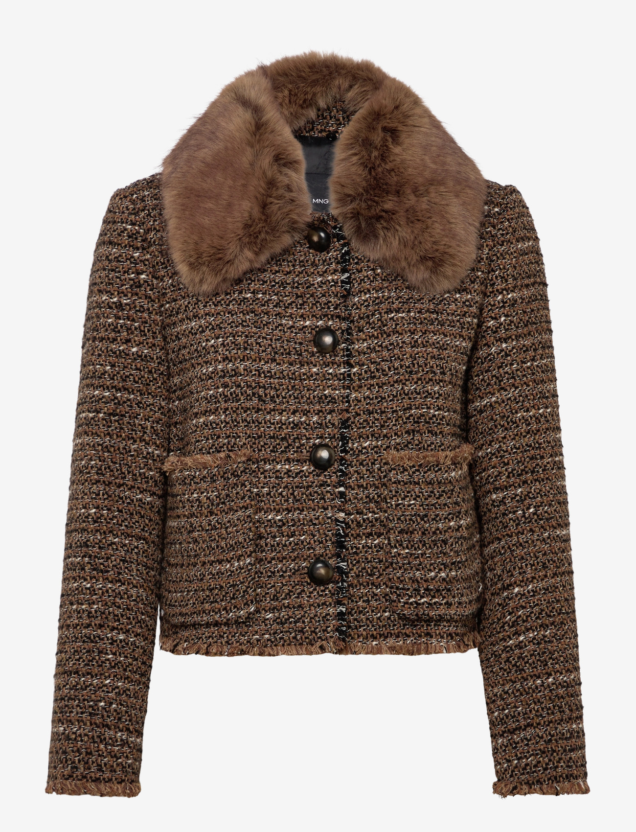 Mango - Tweed jacket with fur collar - enkelknäppta kavajer - brown - 1