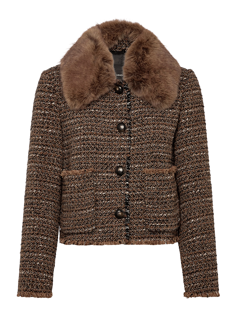 Mango - Tweed jacket with fur collar - enkeltradede blazere - brown - 1