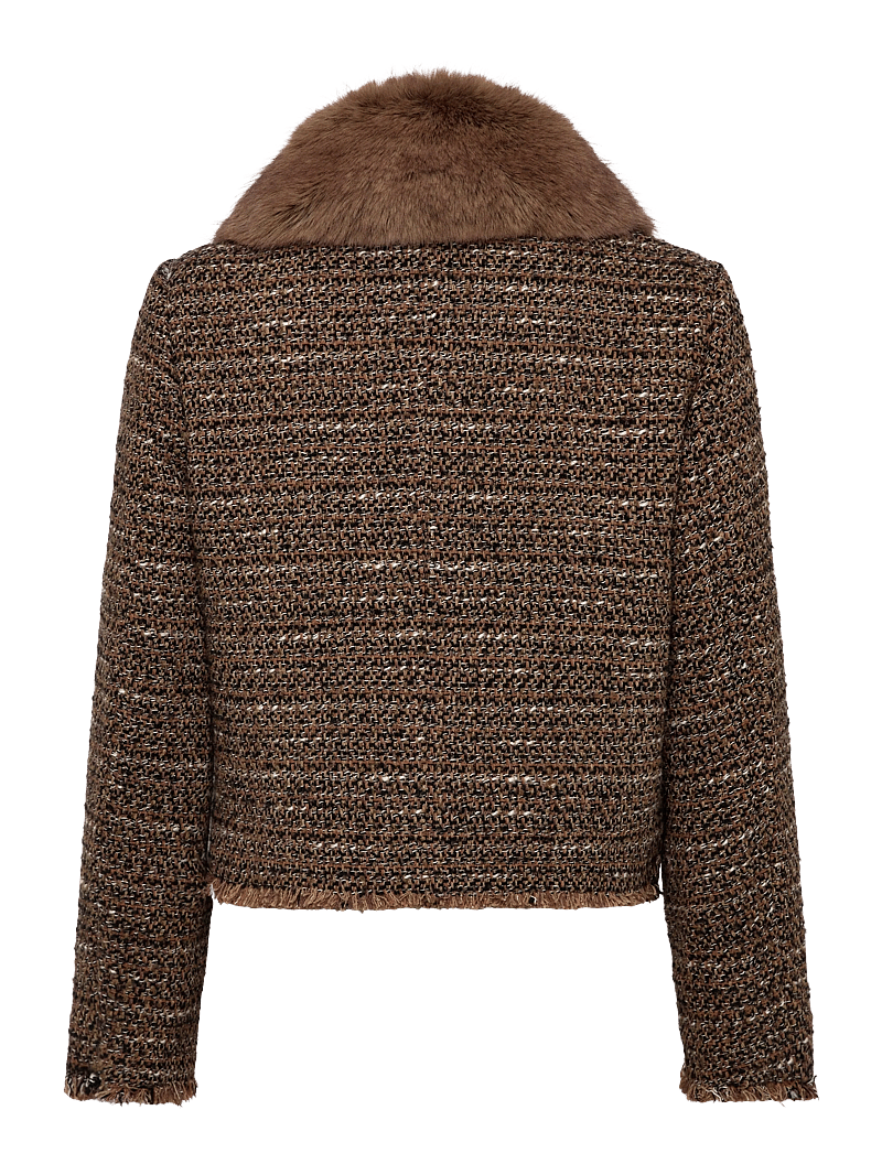 Mango - Tweed jacket with fur collar - enkeltradede blazere - brown - 2