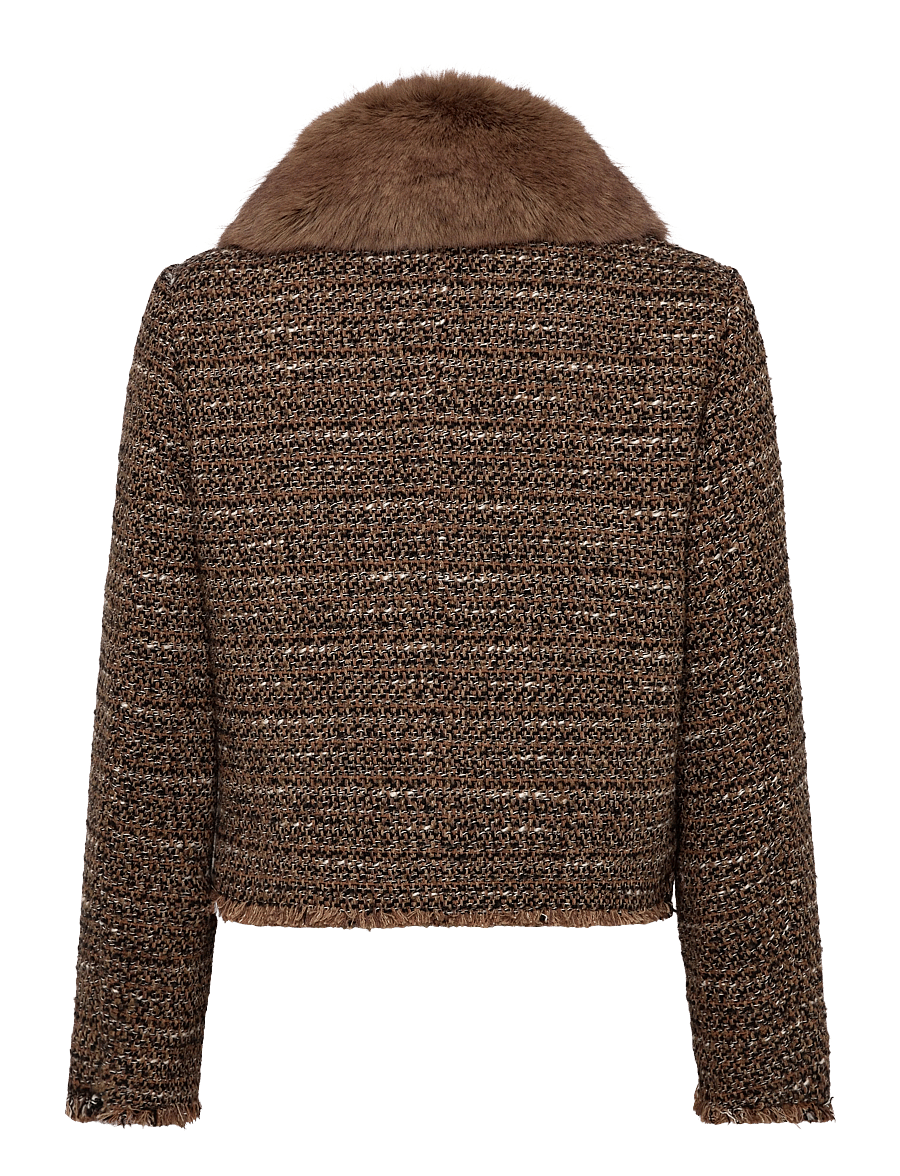 Mango - Tweed jacket with fur collar - enkeltradede blazere - brown - 2