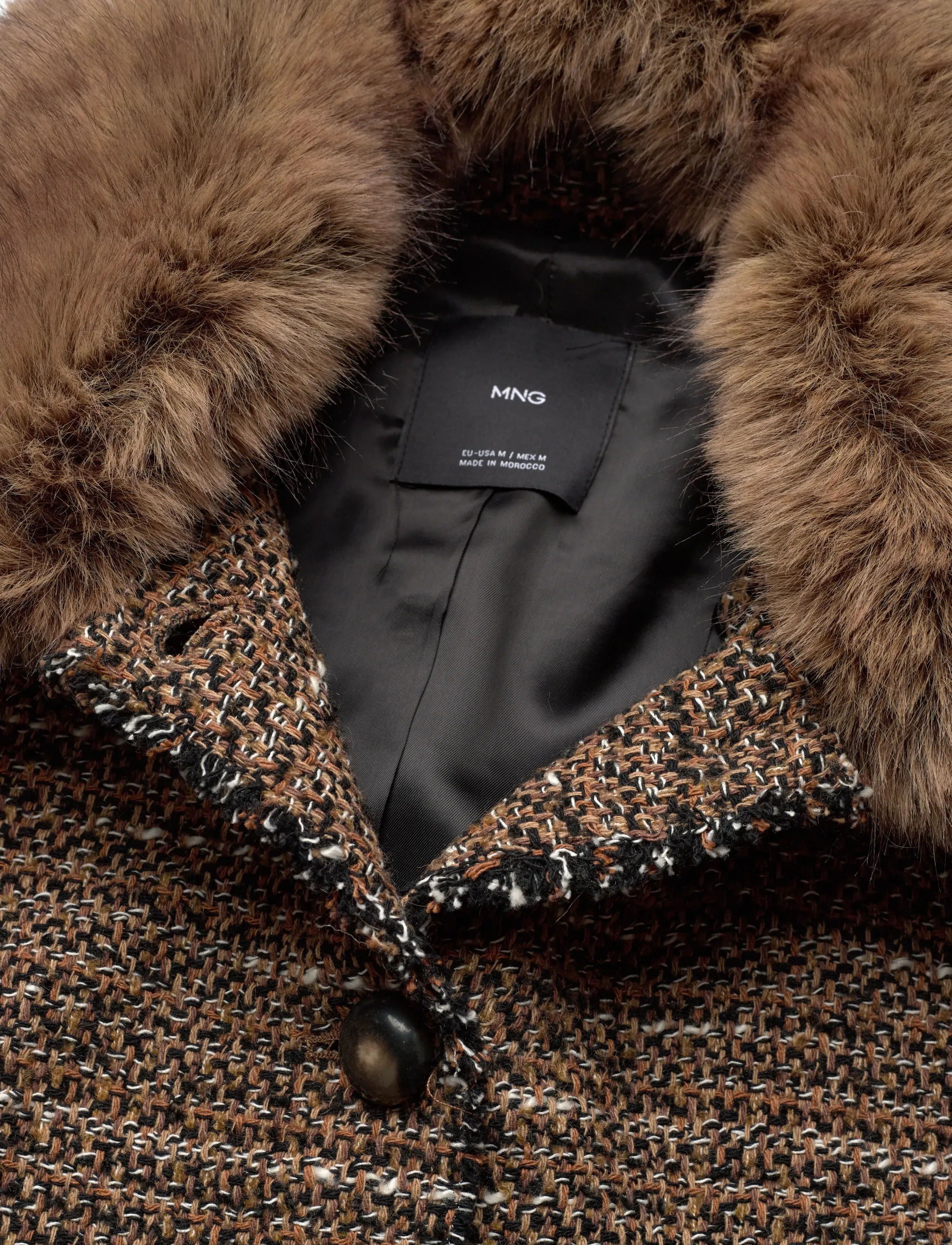 Mango - Tweed jacket with fur collar - festmode zu outlet-preisen - brown - 4