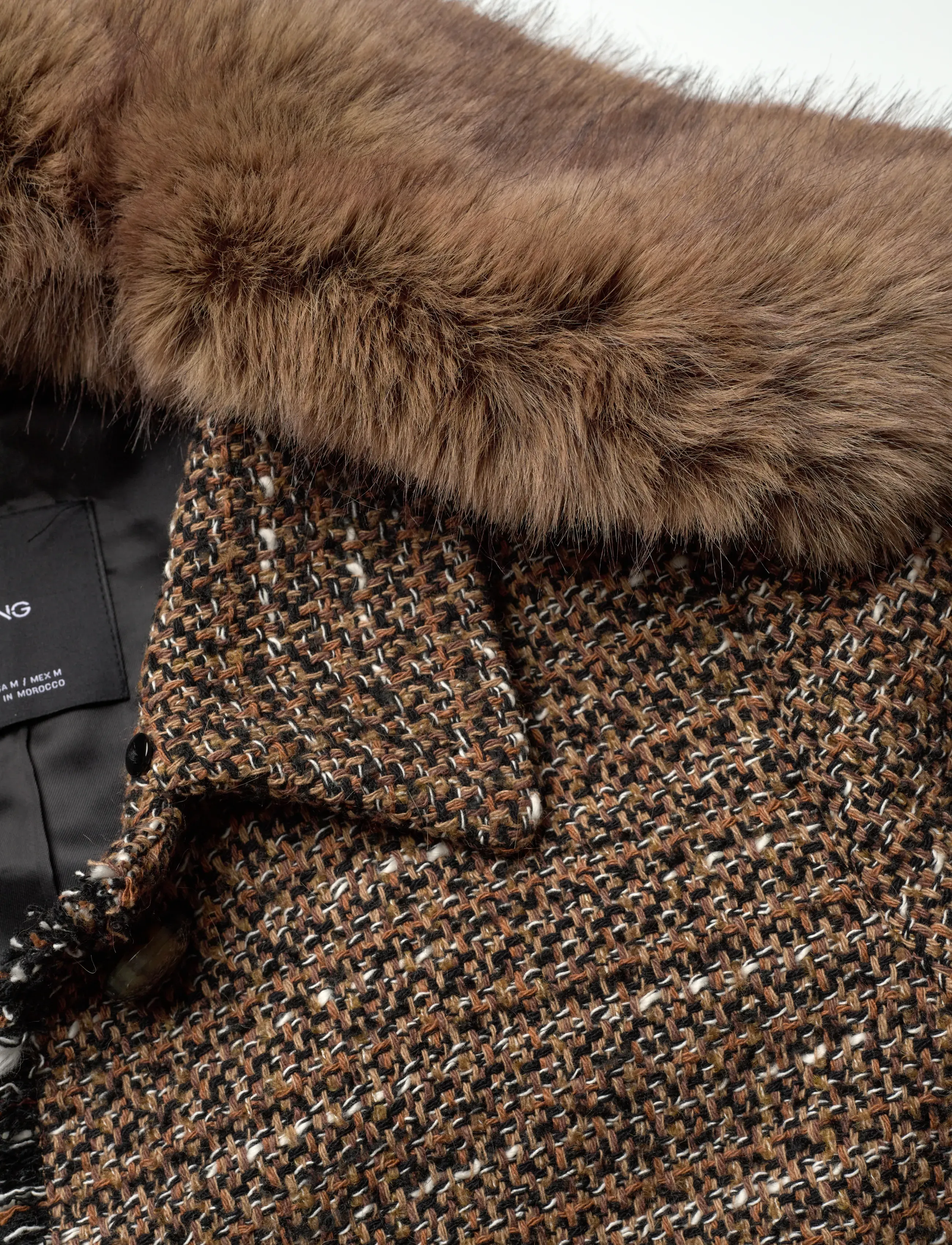 Mango - Tweed jacket with fur collar - festmode zu outlet-preisen - brown - 5