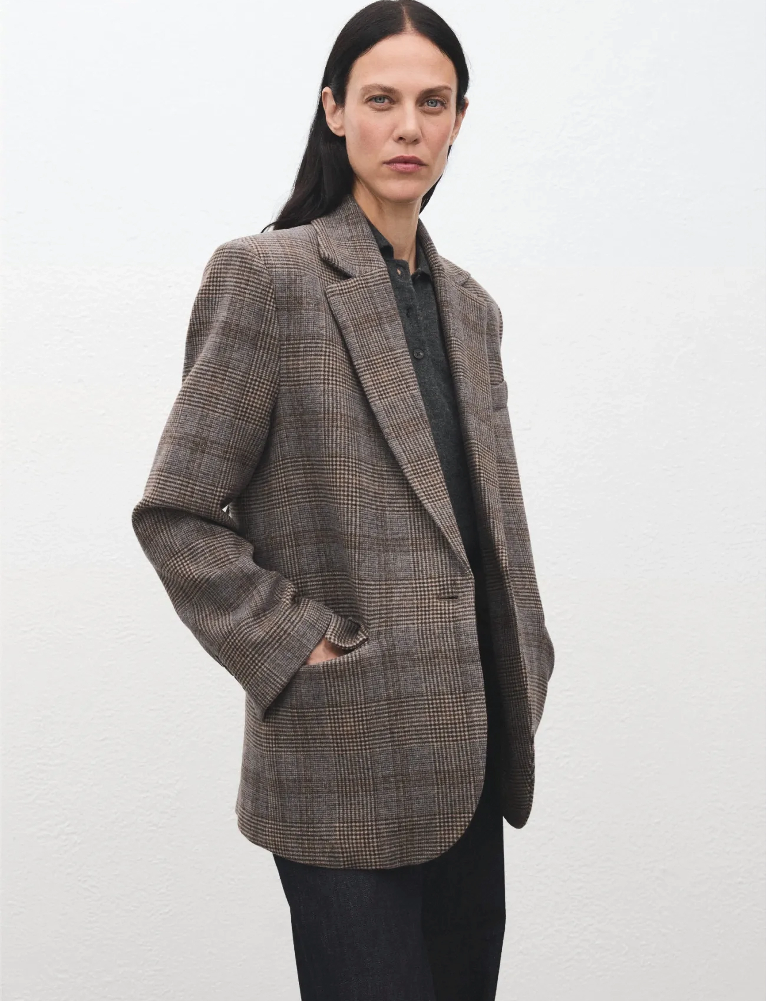 Mango Wool check blazer - Mango - BROWN / brown