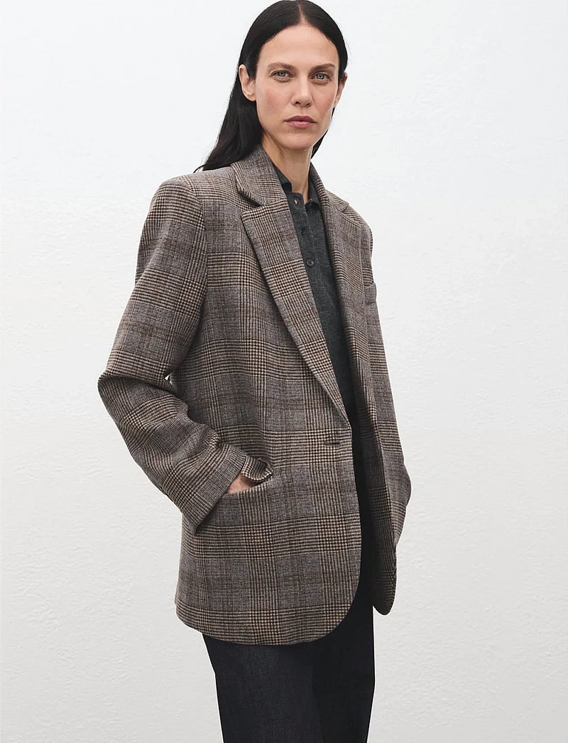 Mango - Wool check blazer - enkelknäppta kavajer - brown - 0