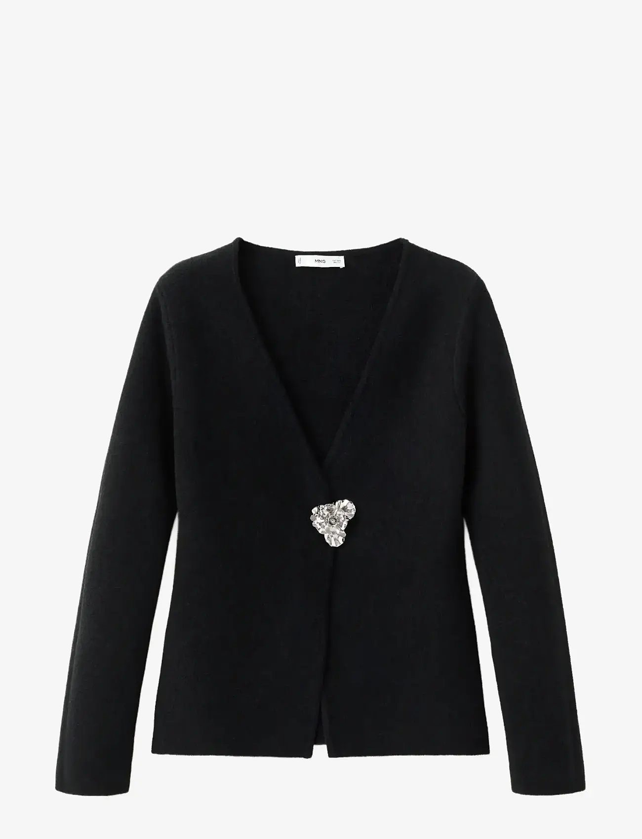 Mango - Knitted cardigan with jewel button - cardigans - black - 1