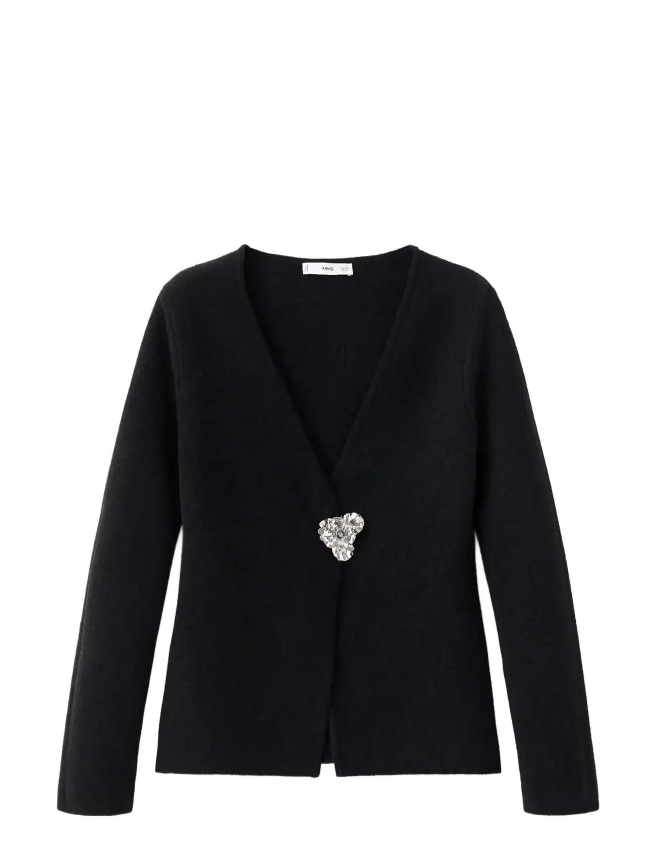 Mango Knitted cardigan with jewel button - Cardigans - BLACK / black