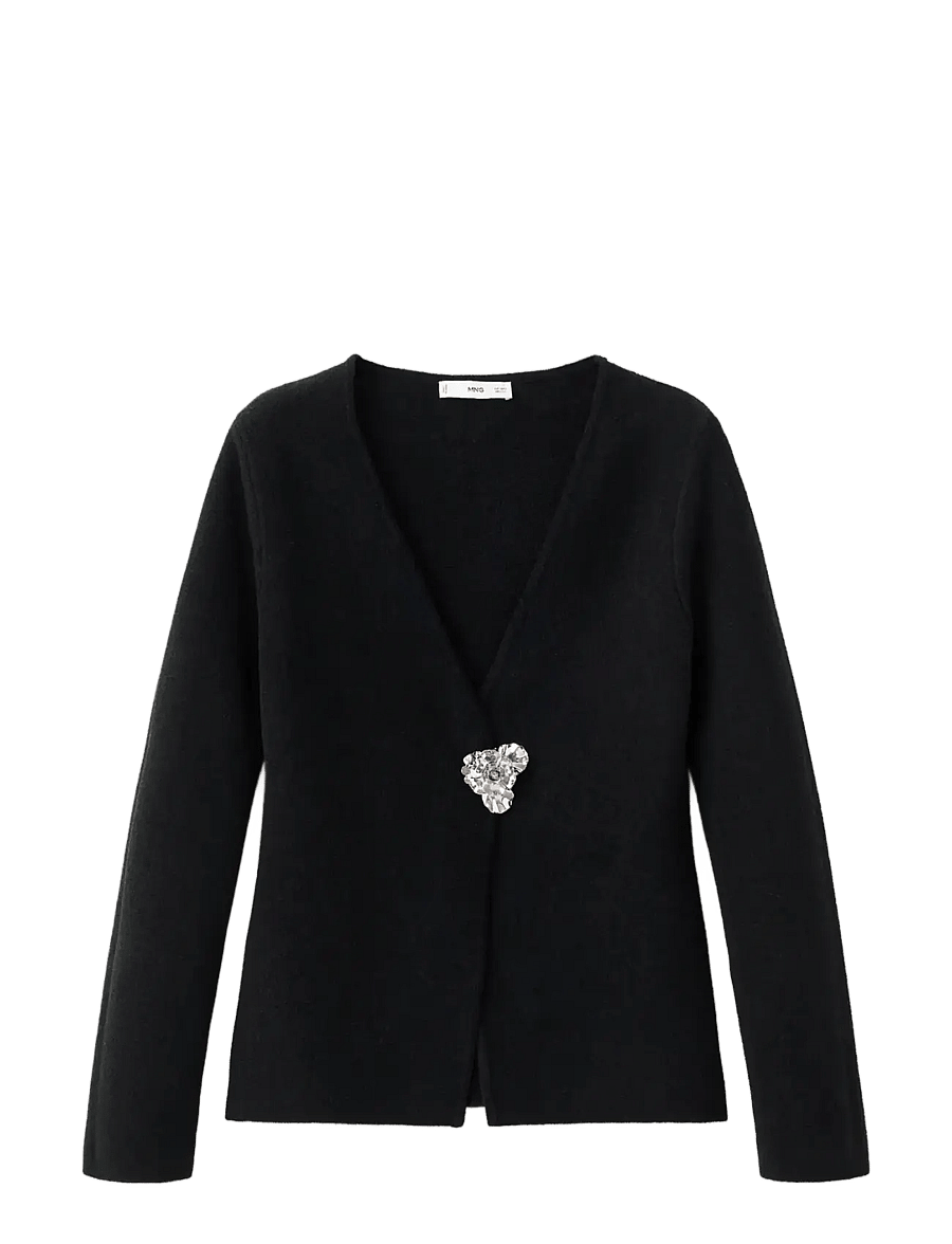 Mango - Knitted cardigan with jewel button - koftor - black - 1