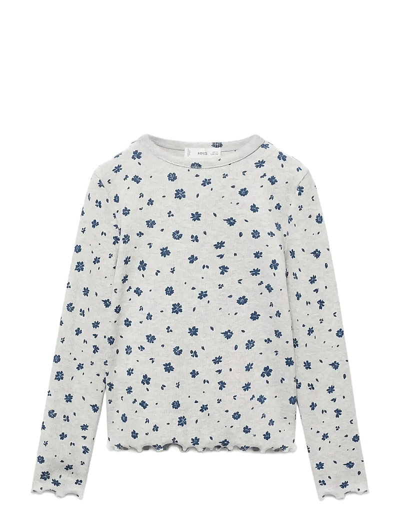 Mango - Floral-print t-shirt - langærmede t-shirts - lt pastel grey - 0