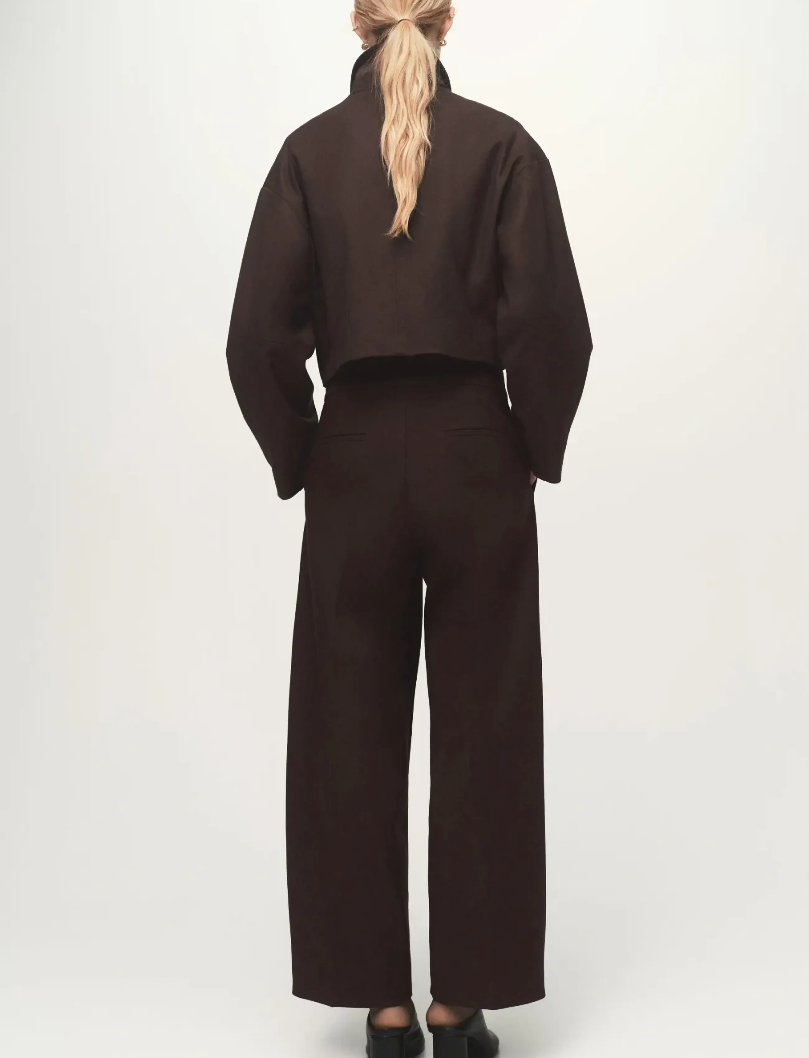 Mango - Pleated wide leg trousers - festmode zu outlet-preisen - dark brown - 3