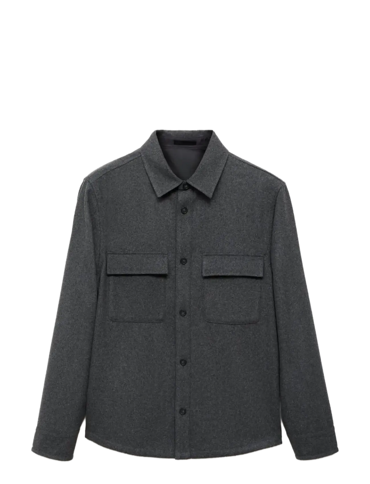 Mango Wool overshirt with pockets - Kampagne - GREY / grey