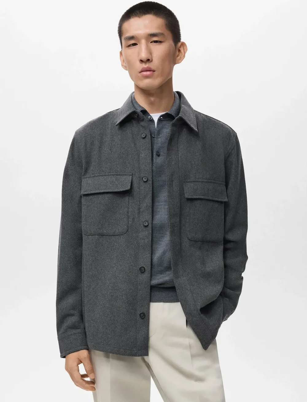 Mango - Wool overshirt with pockets - kollektioner - grey - 0