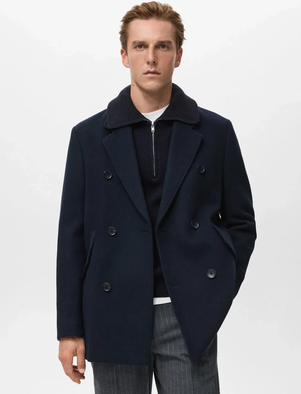 Mango - Double-breasted wool-blend coat - vinterjakker - navy - 0