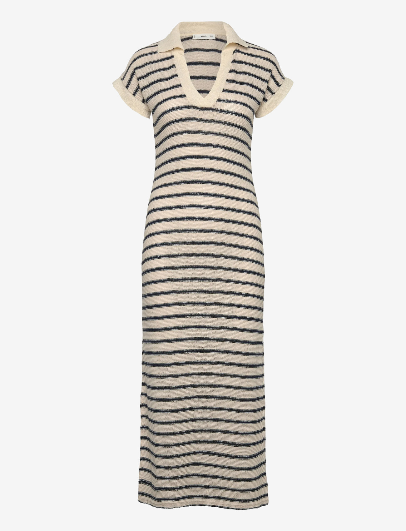 Mango - Long striped knitted dress - midiklänningar - navy - 1