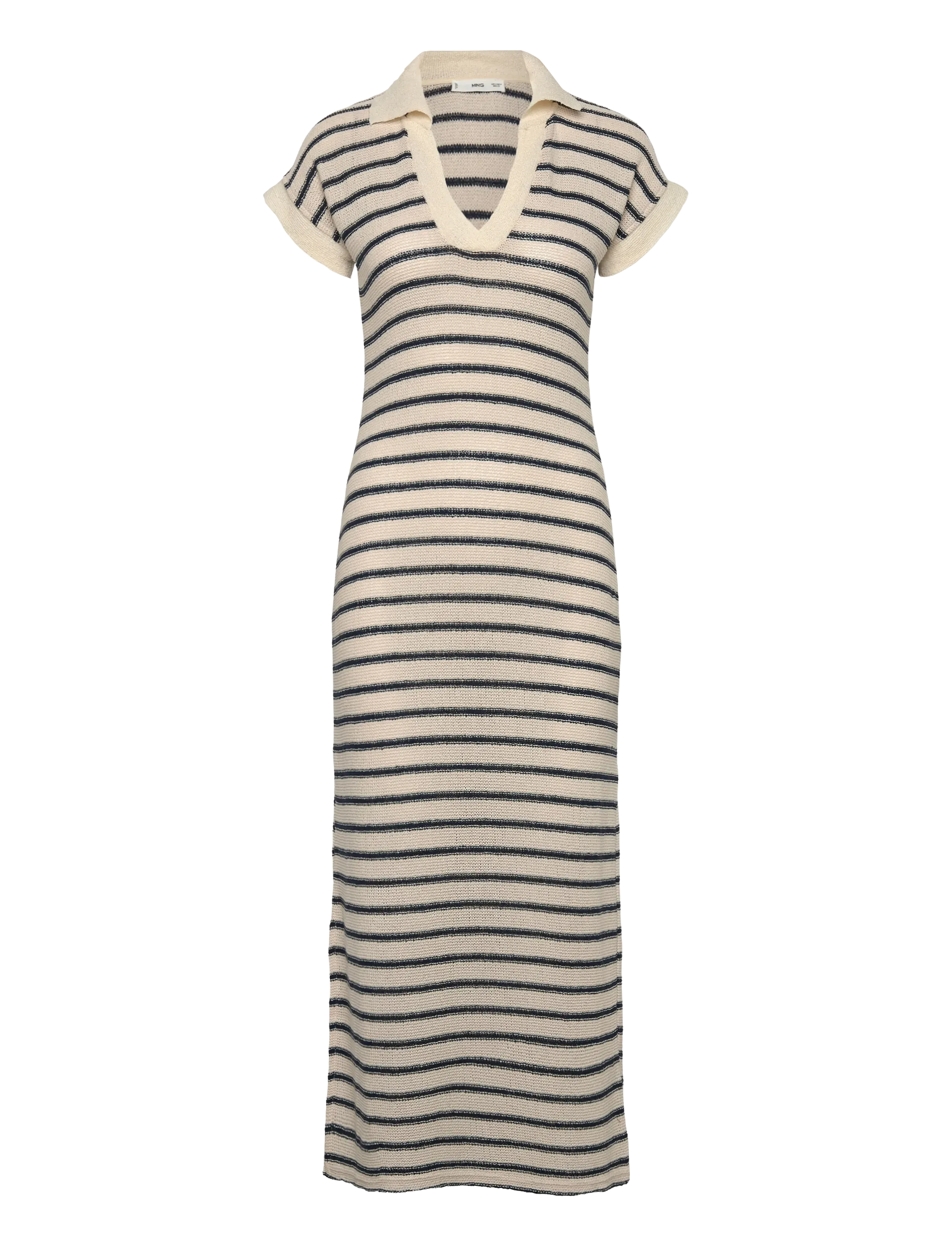 Long striped knitted dress - NAVY
