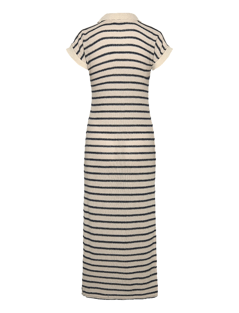 Mango - Long striped knitted dress - midiklänningar - navy - 2