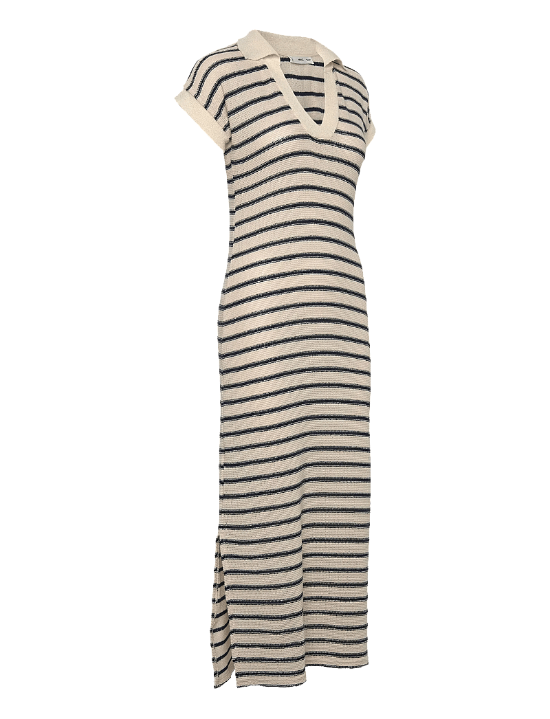 Mango - Long striped knitted dress - midiklänningar - navy - 3