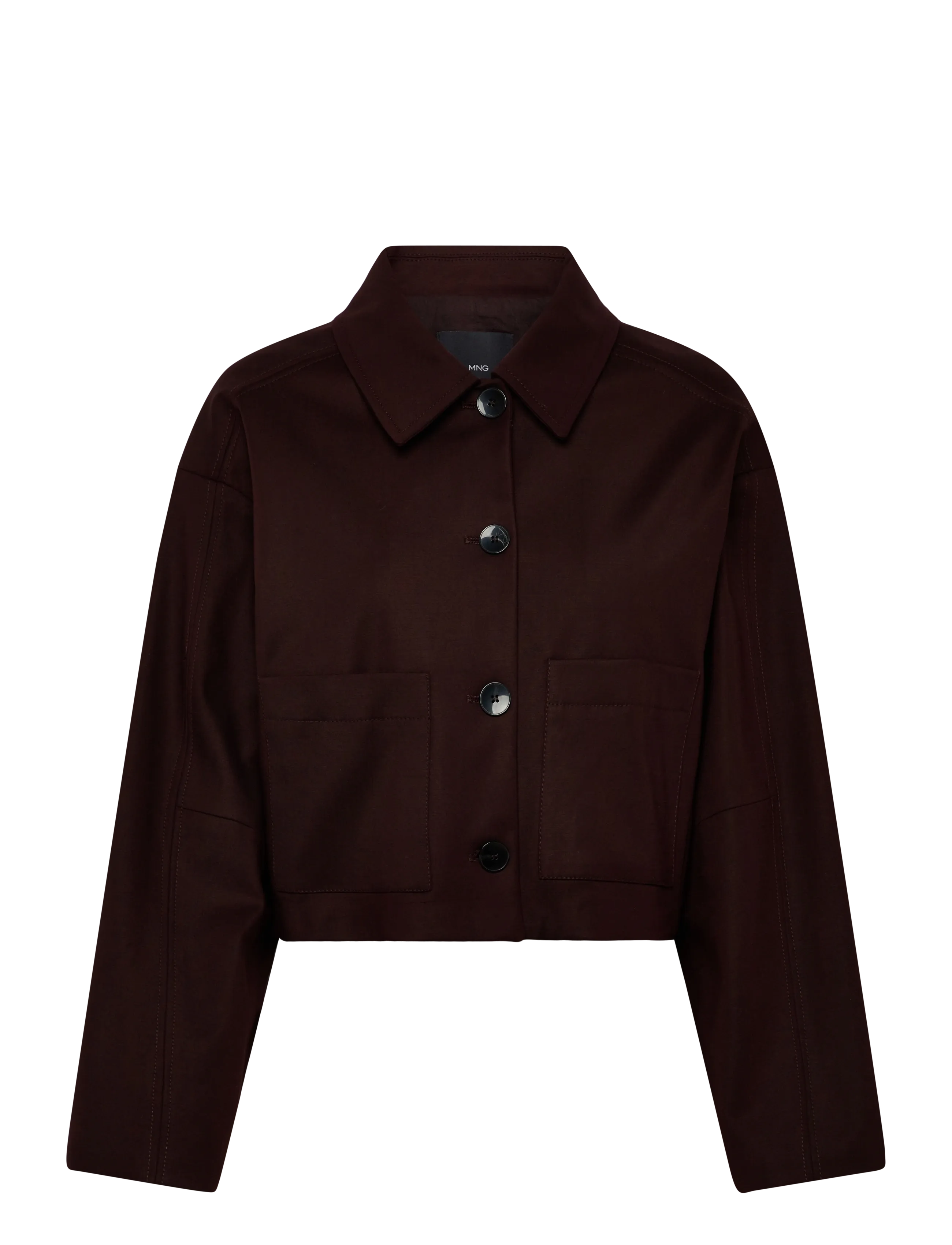 Cropped jacket with pockets - DARK BROWN