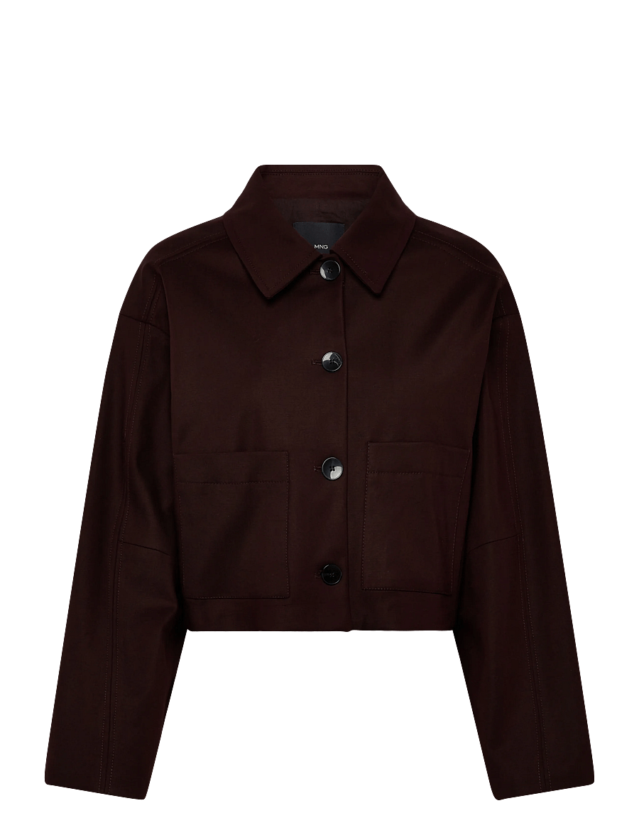 Mango - Cropped jacket with pockets - vårjackor - dark brown - 1