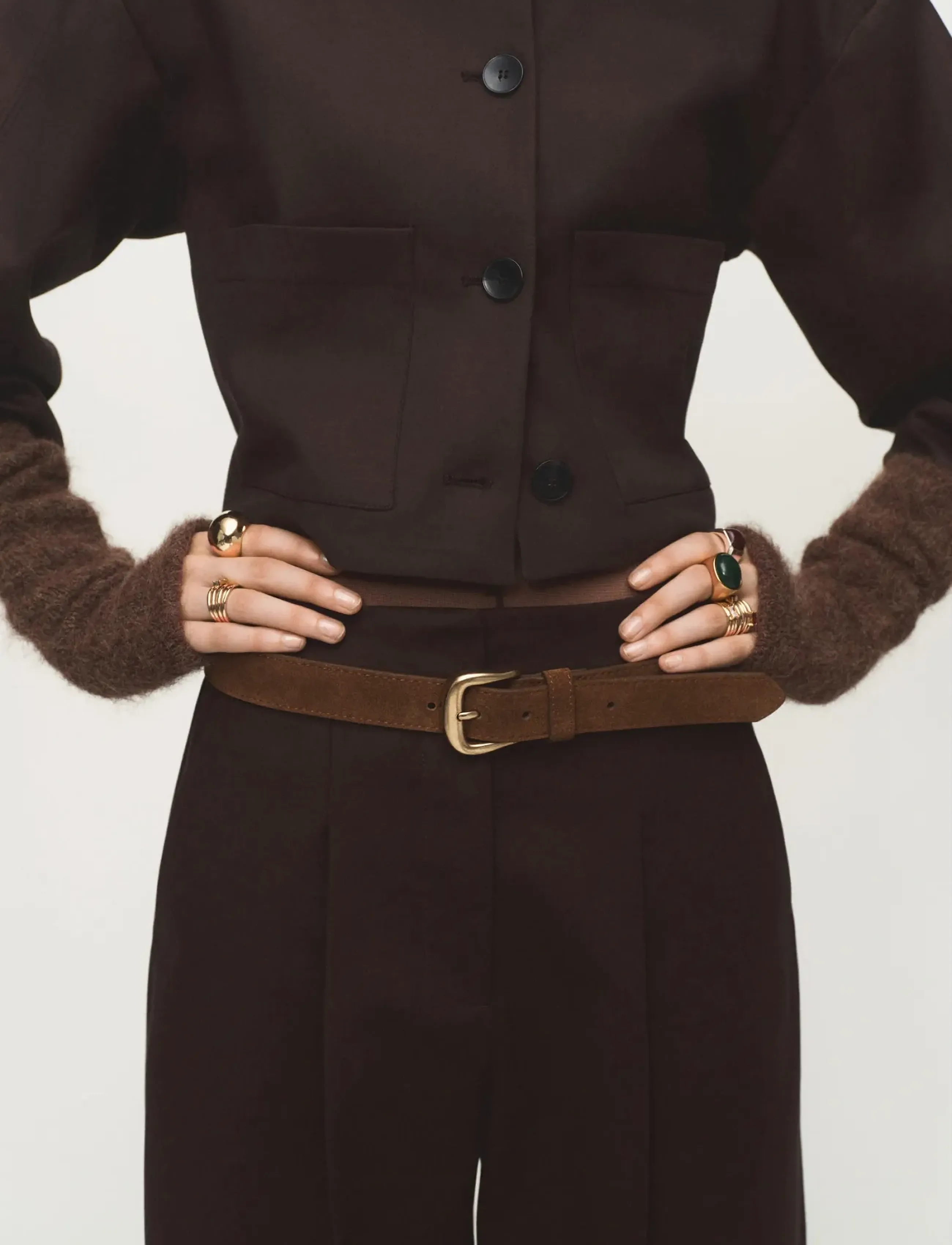 Mango Cropped jacket with pockets - Kläder - DARK BROWN / brown