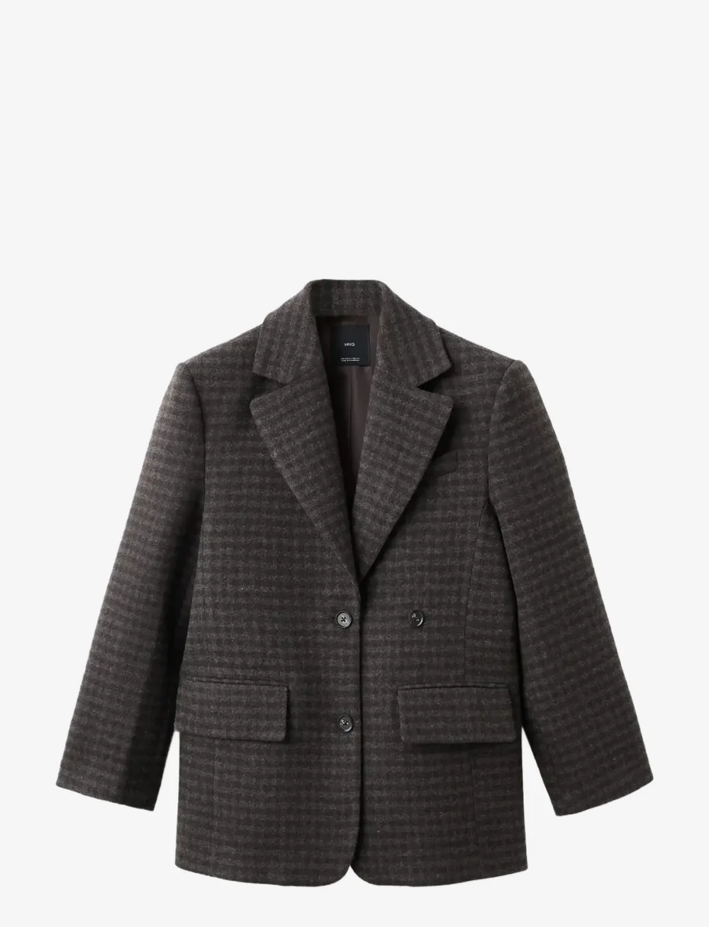 Mango - Micro houndstooth wool blazer - dubbelknäppta kavajer - brown - 1
