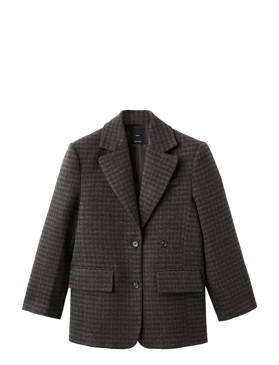 Mango - Micro houndstooth wool blazer - dobbelspente blazere - brown - 1