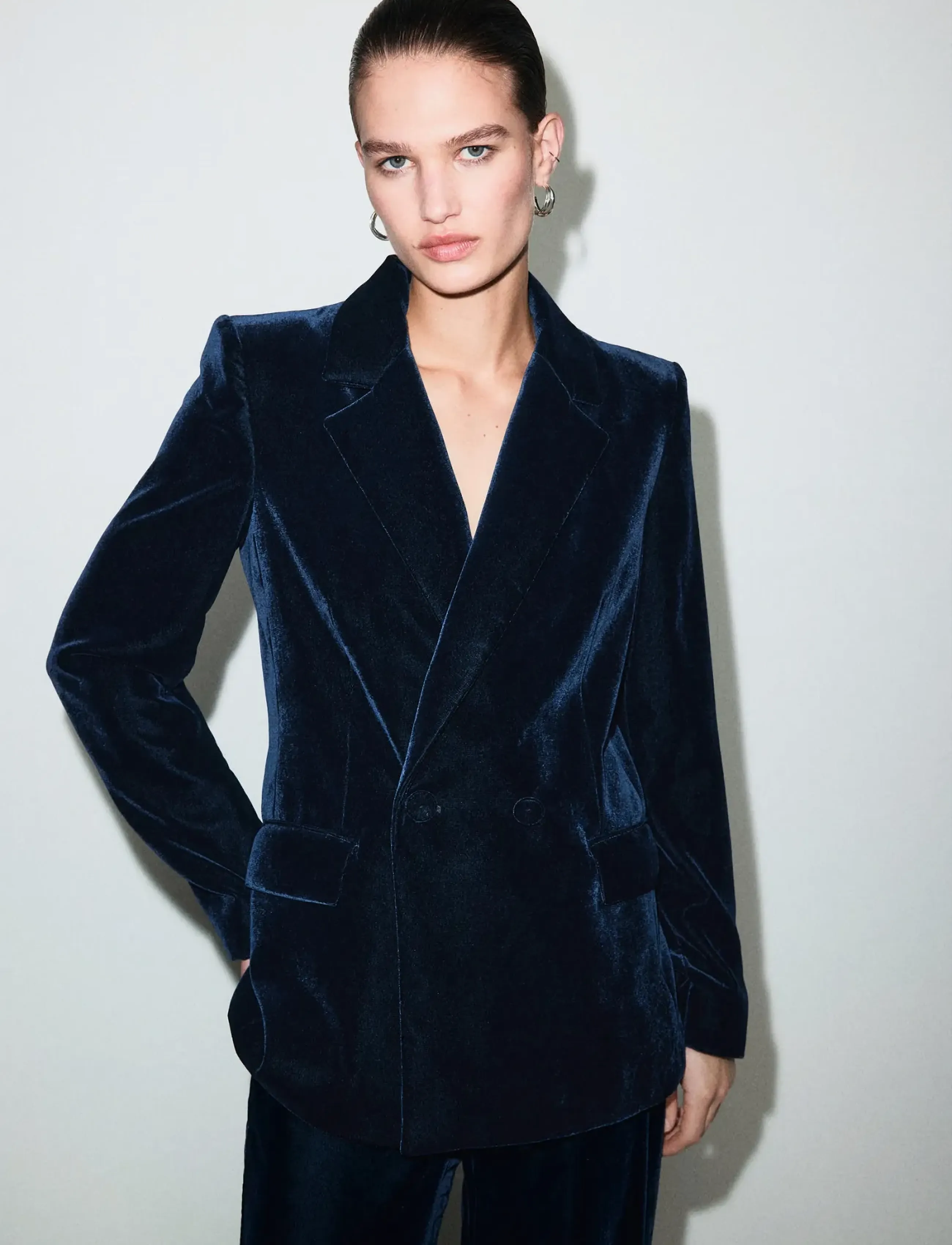 Mango Double-breasted velvet jacket - Mango - NAVY / navy