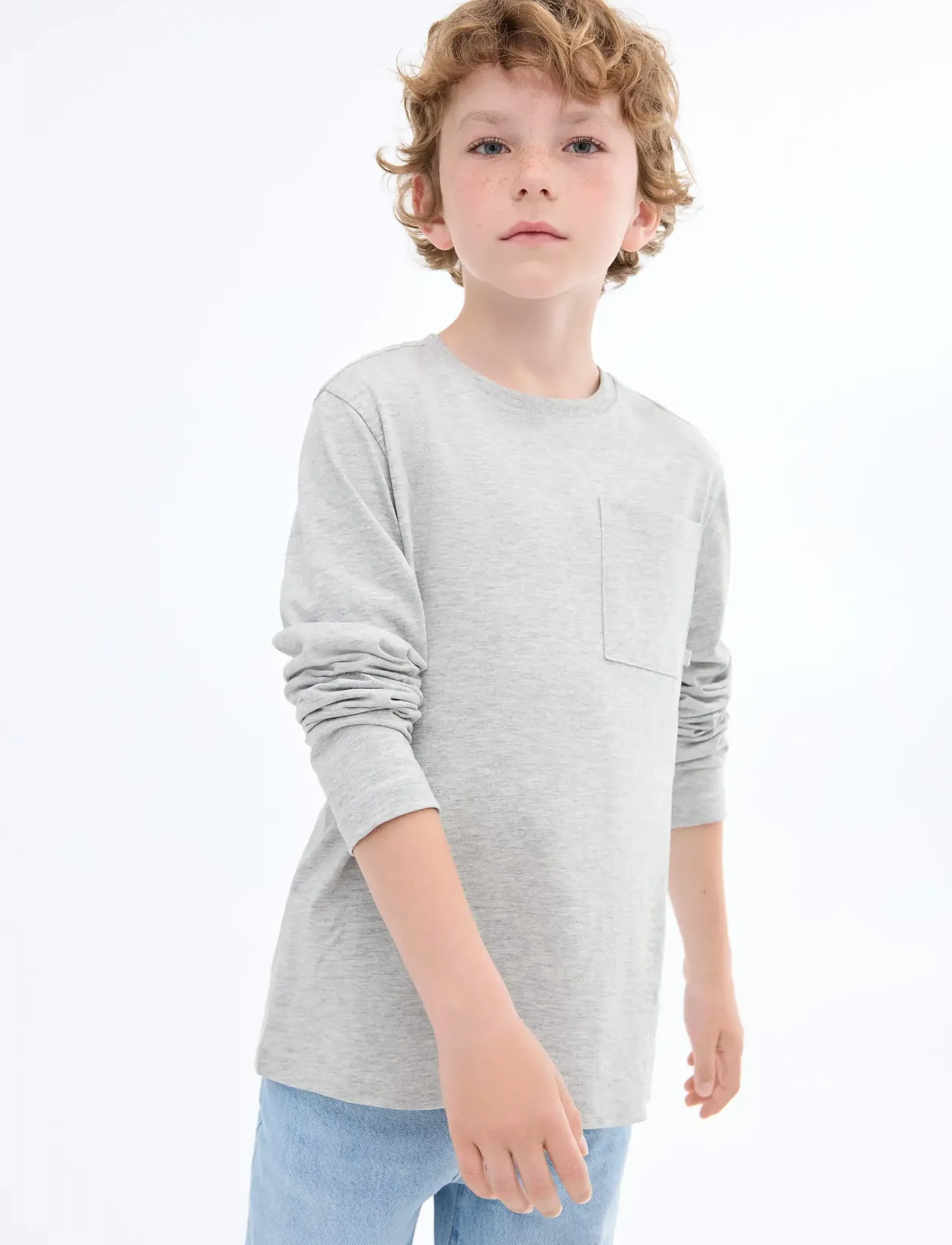 Mango Long-sleeved t-shirt with pocket - Mango - MEDIUM GREY / grey