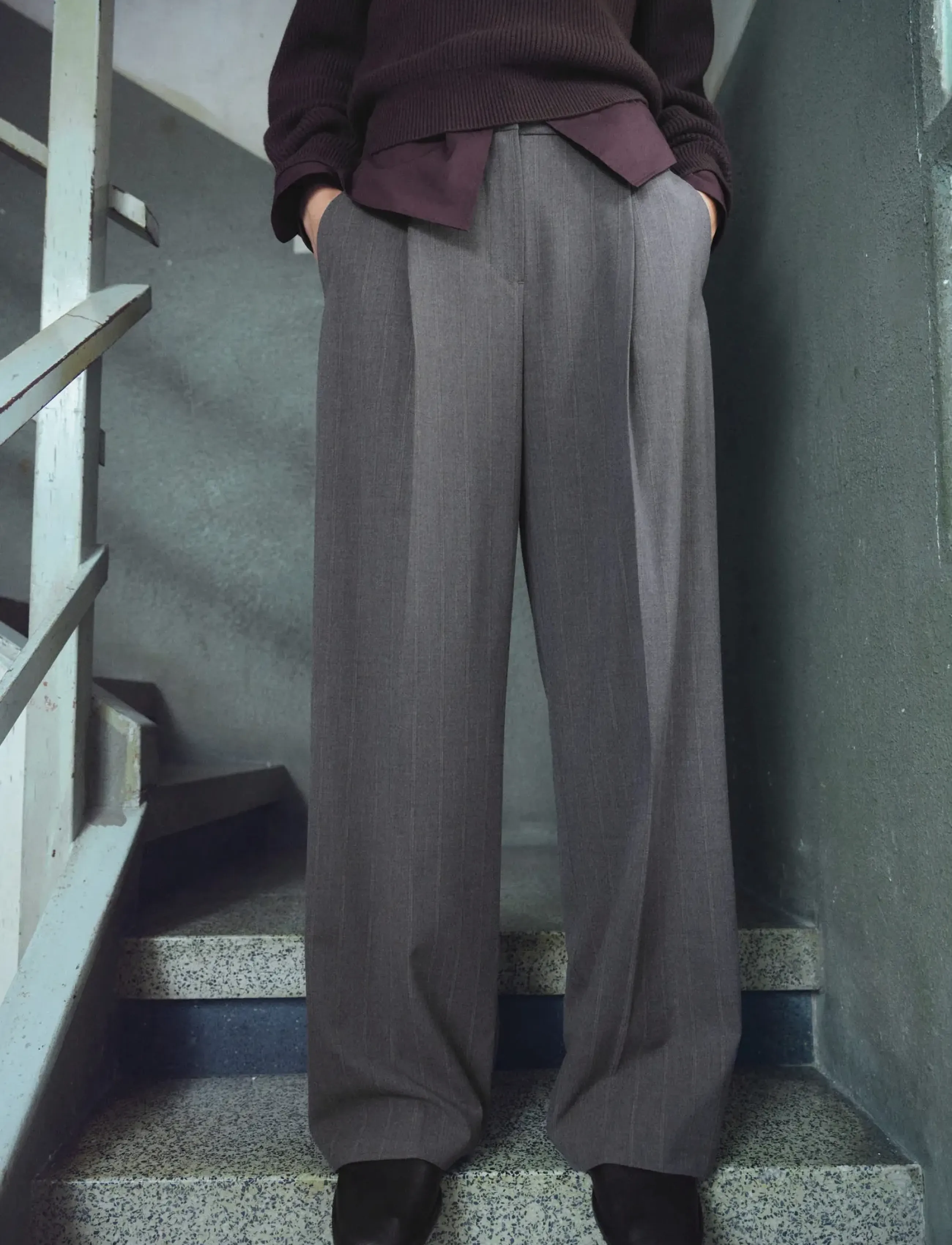 Mango Pleated Wide Leg Trousers, Kvinder, Plisserede Vide Bukser, Grå, Str: 36