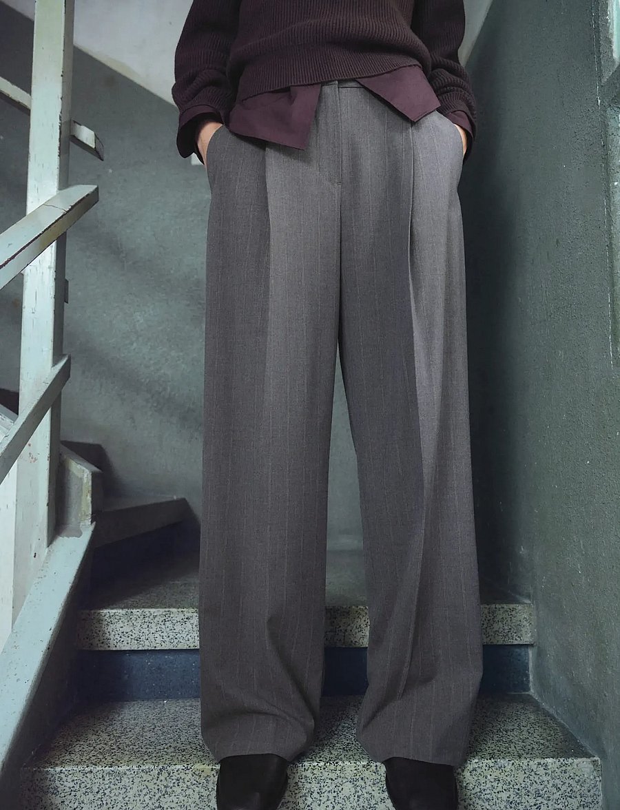 Mango - Pleated wide leg trousers - bukser med brede ben - grey - 0