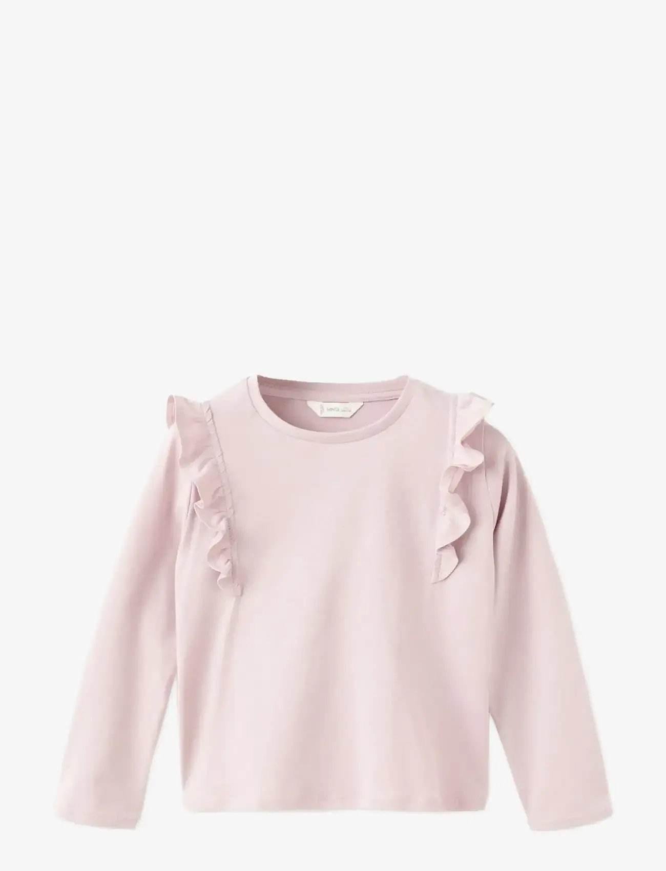 Mango - Frills cotton t-shirt - långärmade t-shirts - pink - 1