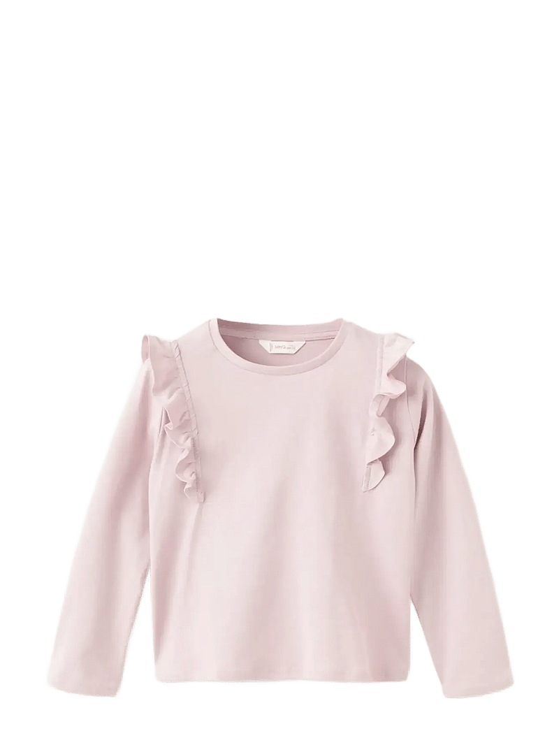 Mango - Frills cotton t-shirt - långärmade t-shirts - pink - 1