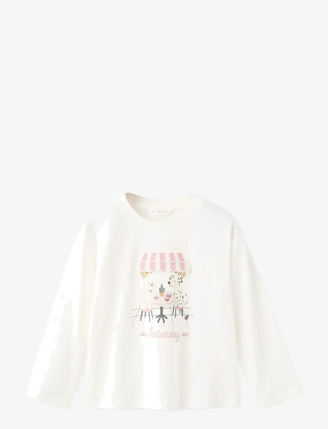 Mango - 100% cotton printed t-shirt - langærmede t-shirts - natural white - 0