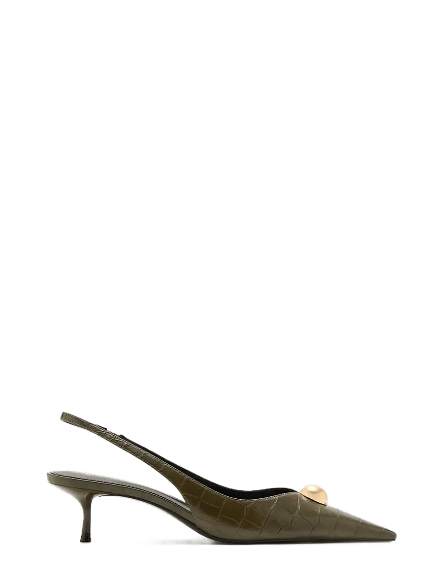 Mango - Croc-effect heeled shoes - högklackade slingbacks - beige - khaki - 0