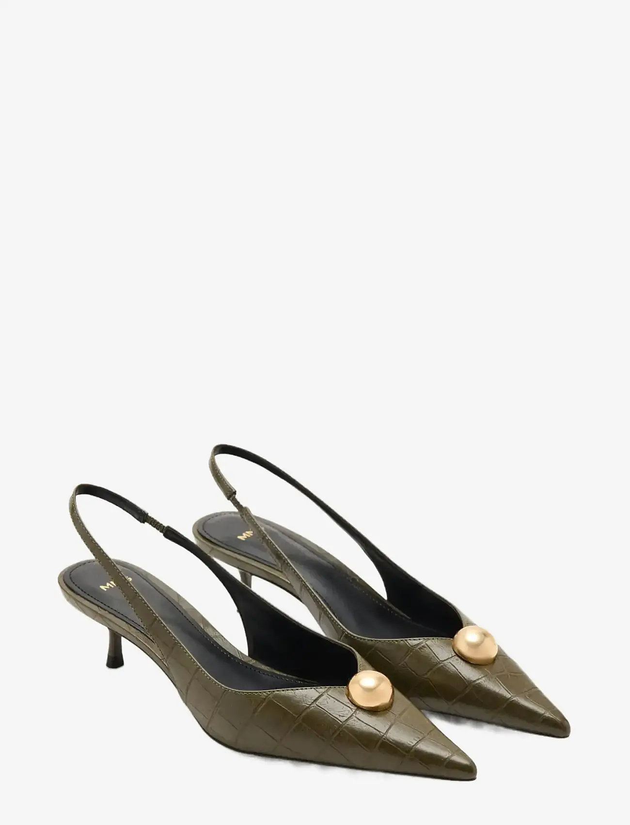 Mango - Croc-effect heeled shoes - slingbacks med hæle - beige - khaki - 1