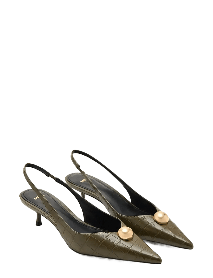 Mango - Croc-effect heeled shoes - högklackade slingbacks - beige - khaki - 1