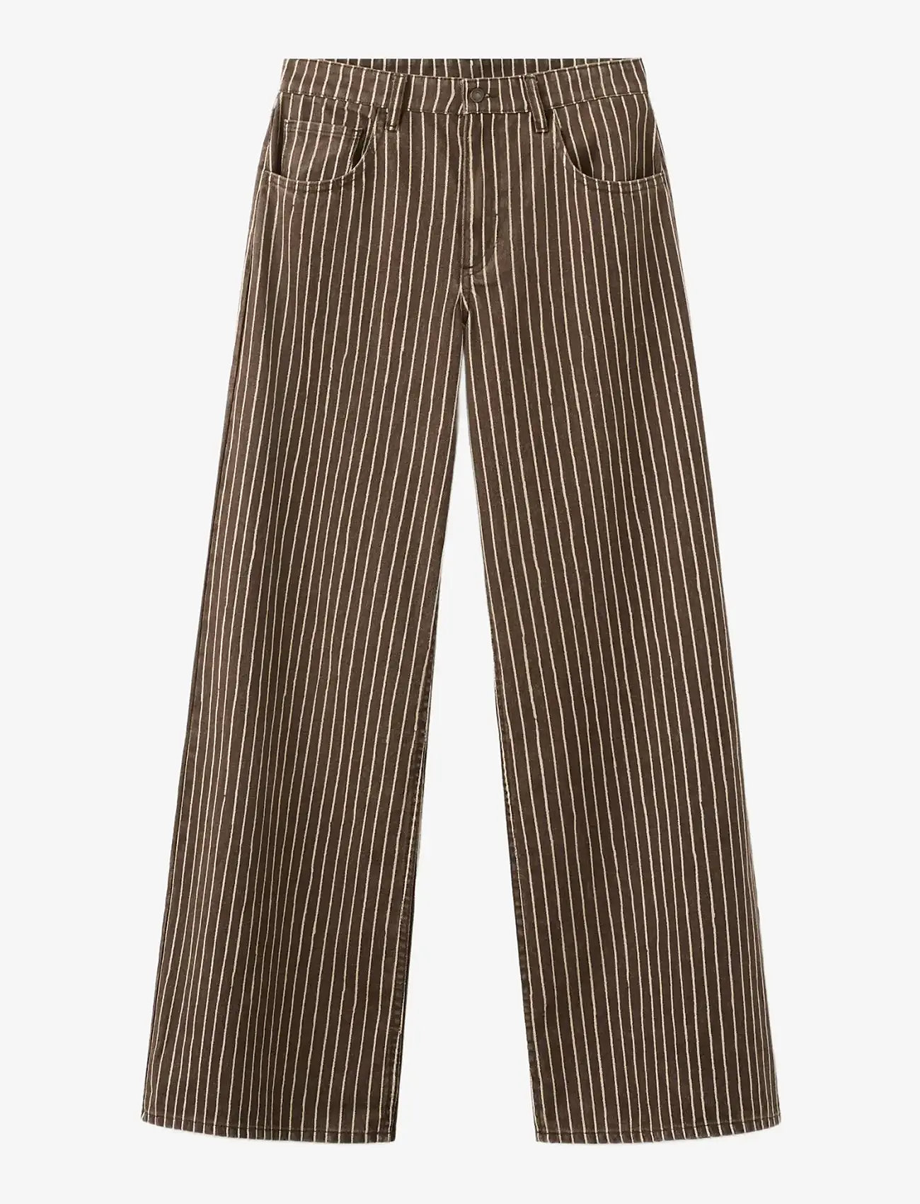Mango - Wide leg striped jeans - brede jeans - dark brown - 1
