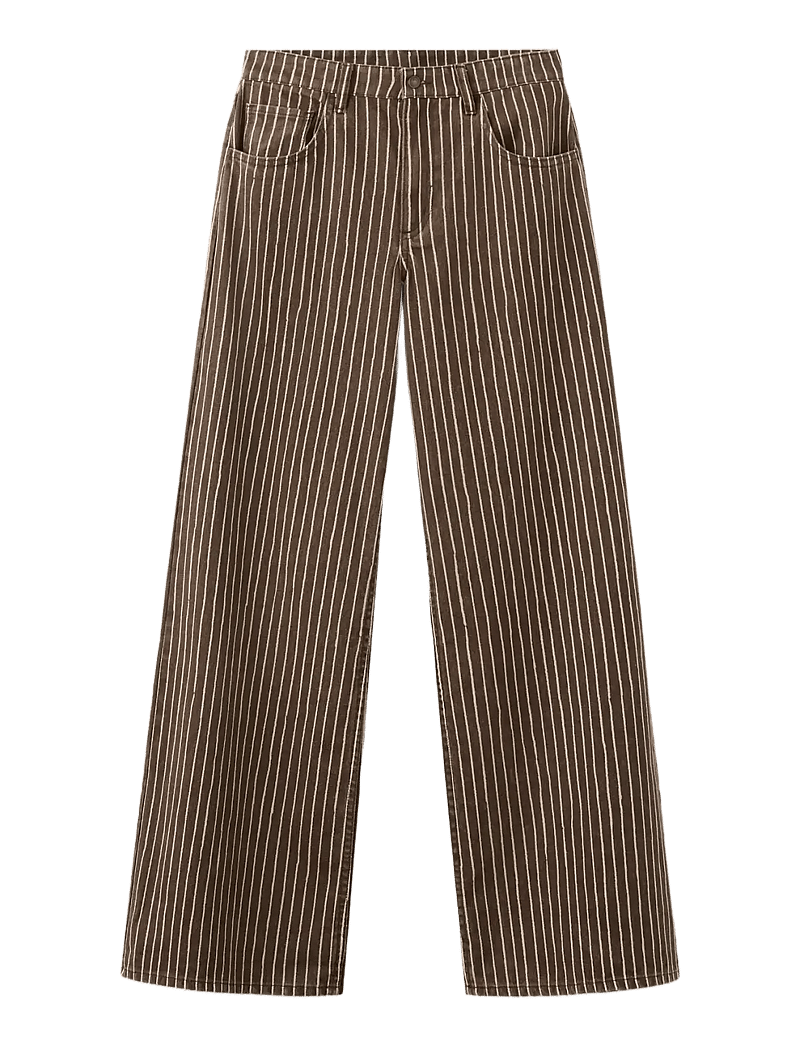 Mango - Wide leg striped jeans - brede jeans - dark brown - 1
