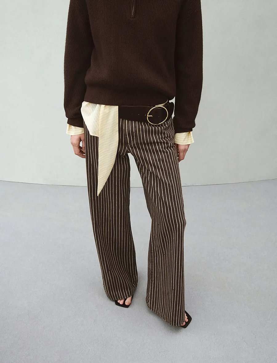 Mango - Wide leg striped jeans - brede jeans - dark brown - 0