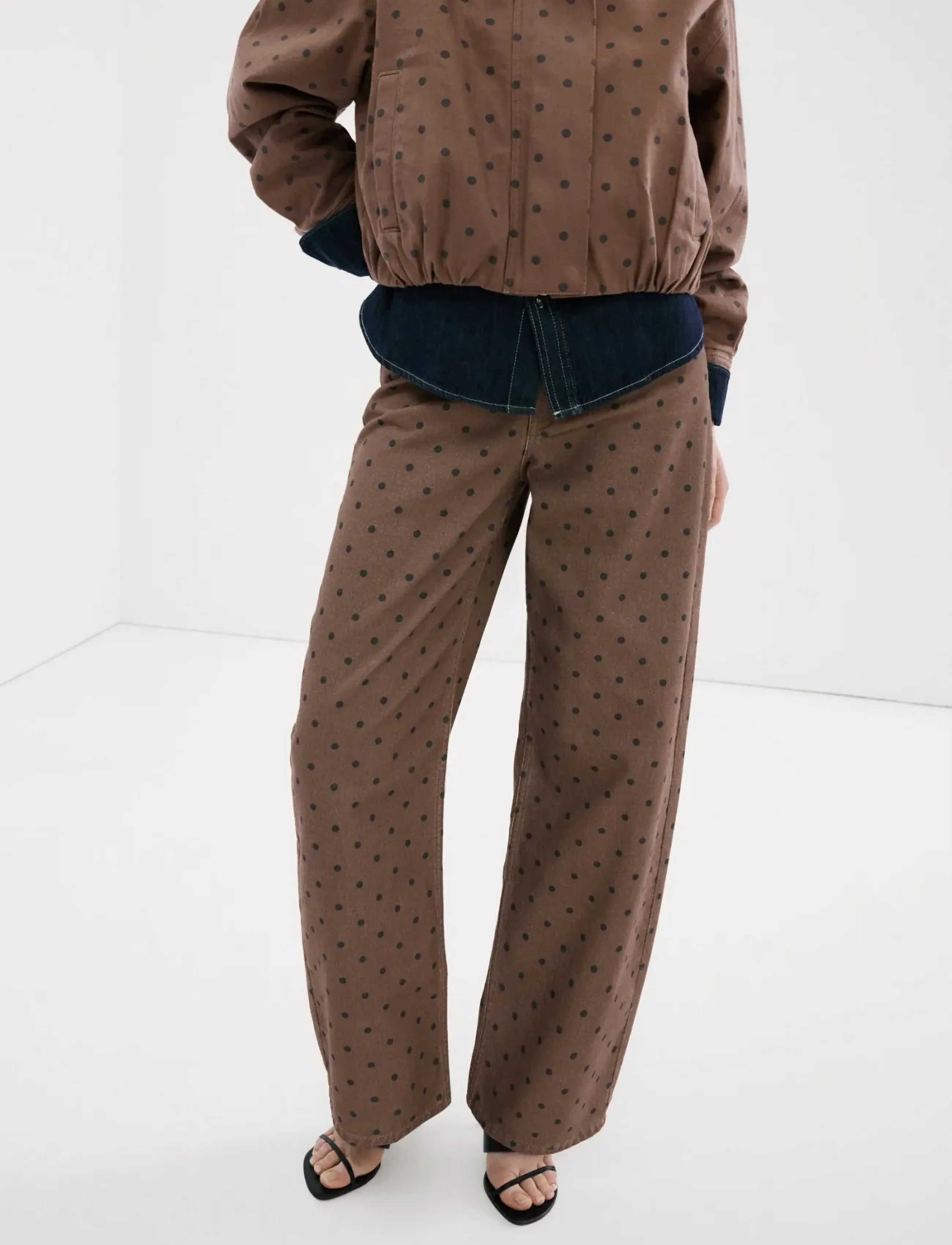 Mango Polka Dot Balloon Jeans, Kvinder, Prikkede Ballon Jeans, Brun, Str: 34