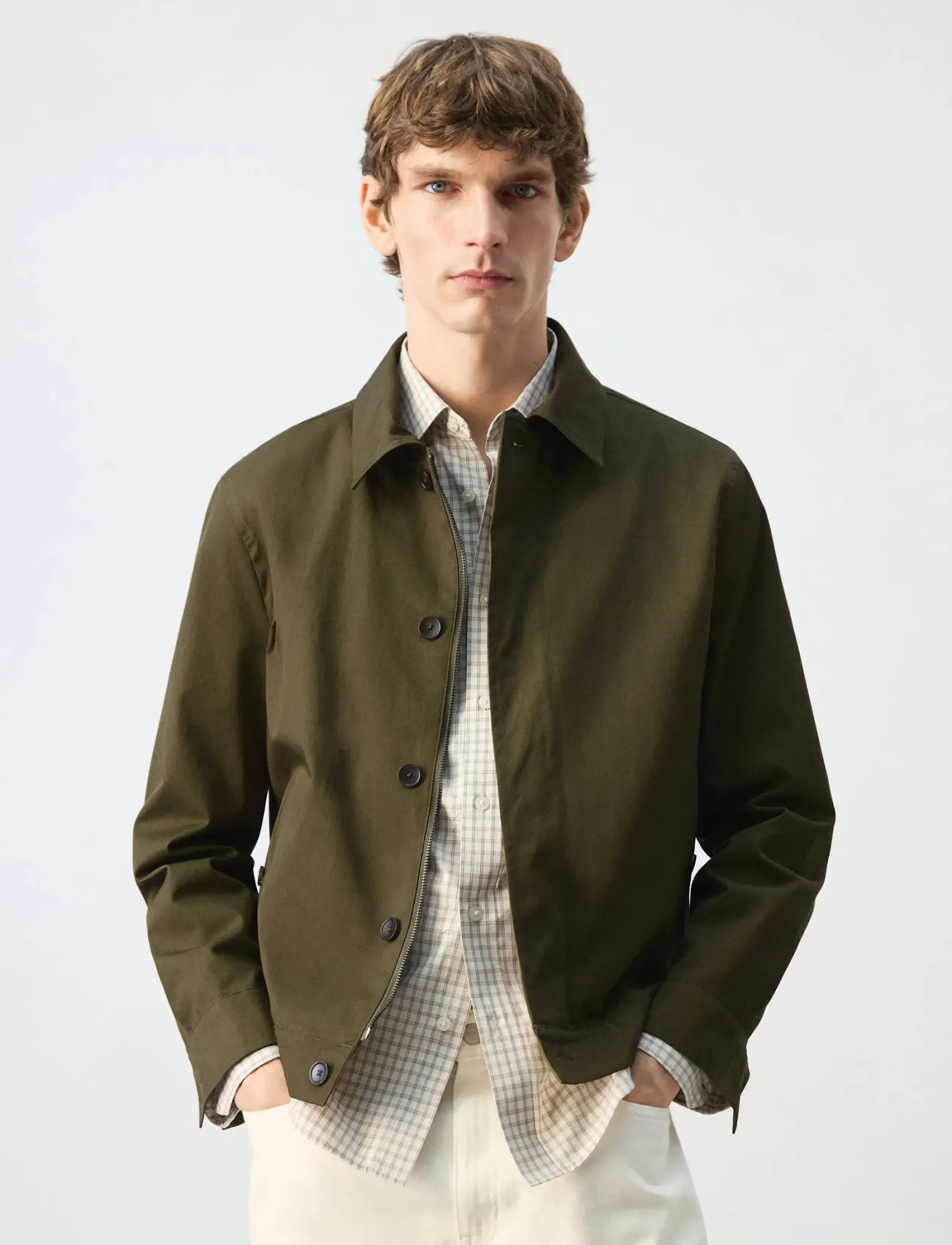 Mango Water-Repellent Jacket With Hidden Zip, Mænd, Vandafvisende Jakke, Kakigrøn, Str: XXL