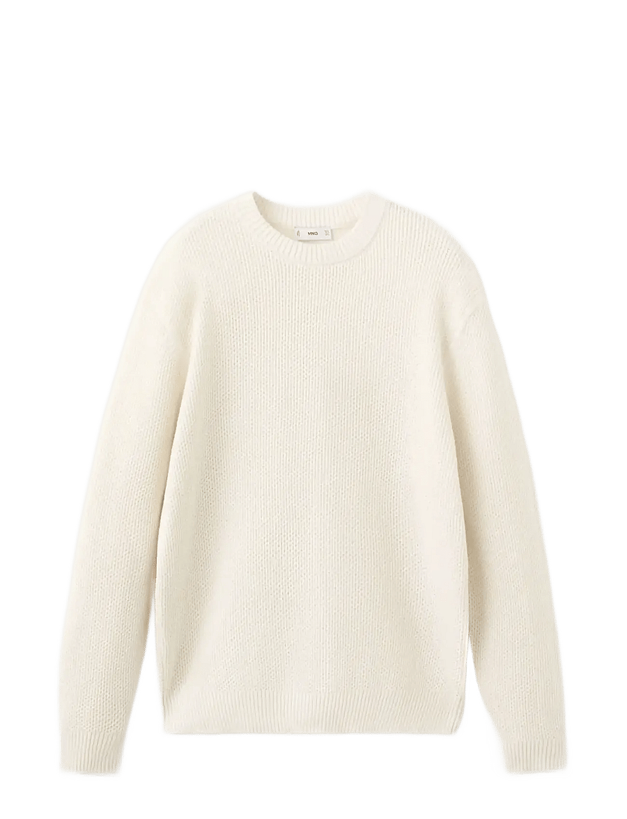 Mango - Medium-knit microstructure sweater - rundhalsad - light beige - 1