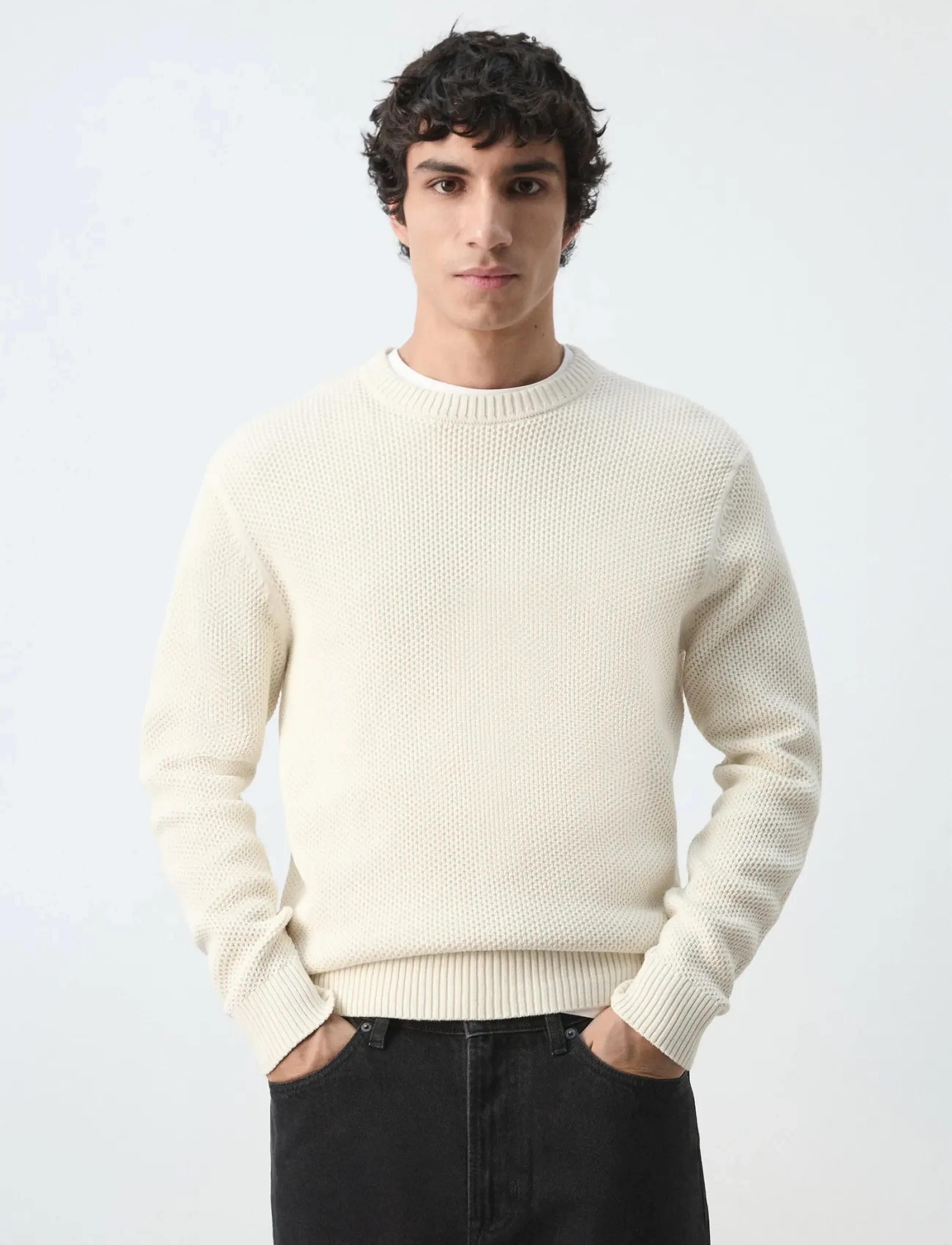 Mango Medium-knit microstructure sweater - Mango - LIGHT BEIGE / cream