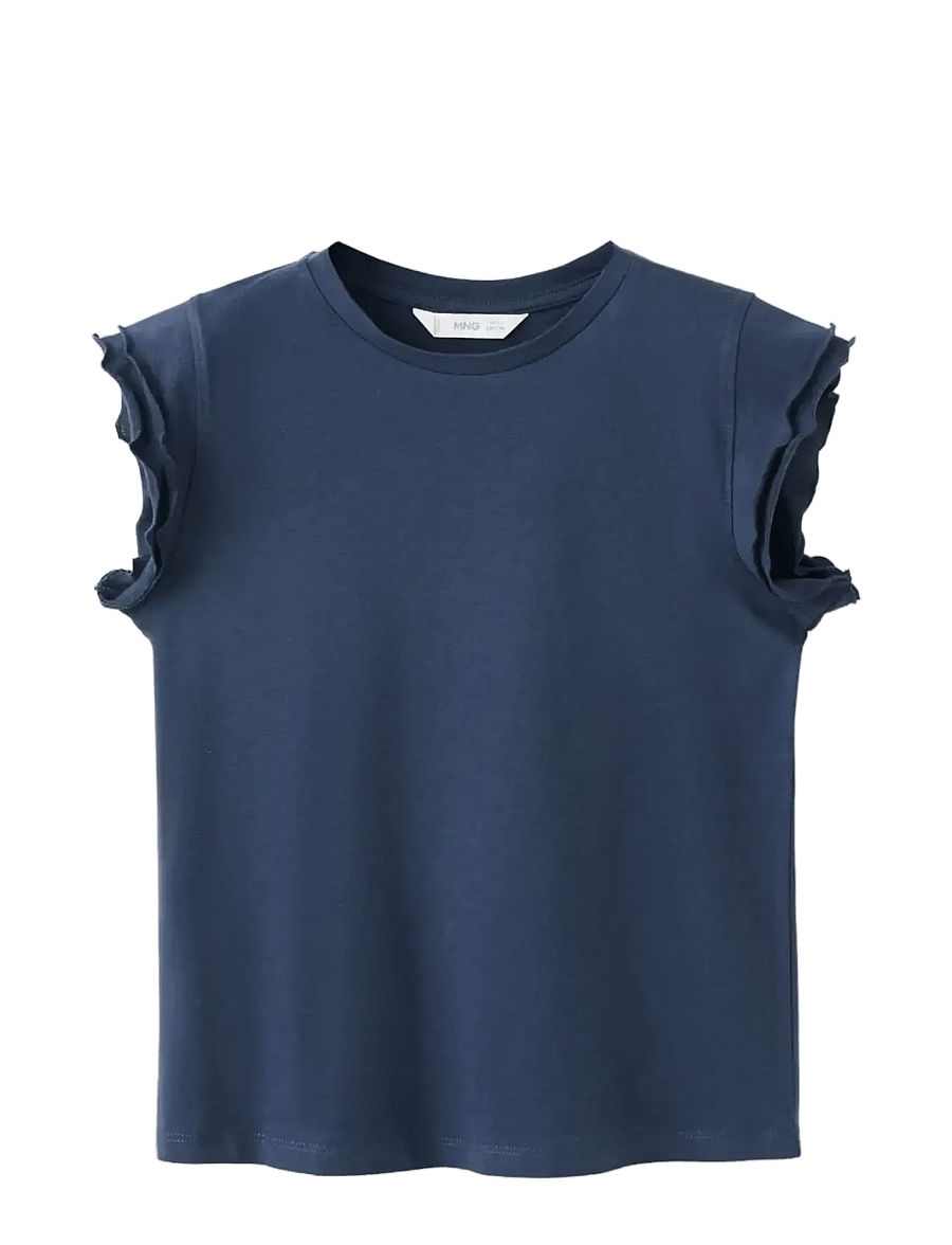 Mango - Short-sleeved ruffle t-shirt - kortärmade t-shirts - navy - 0
