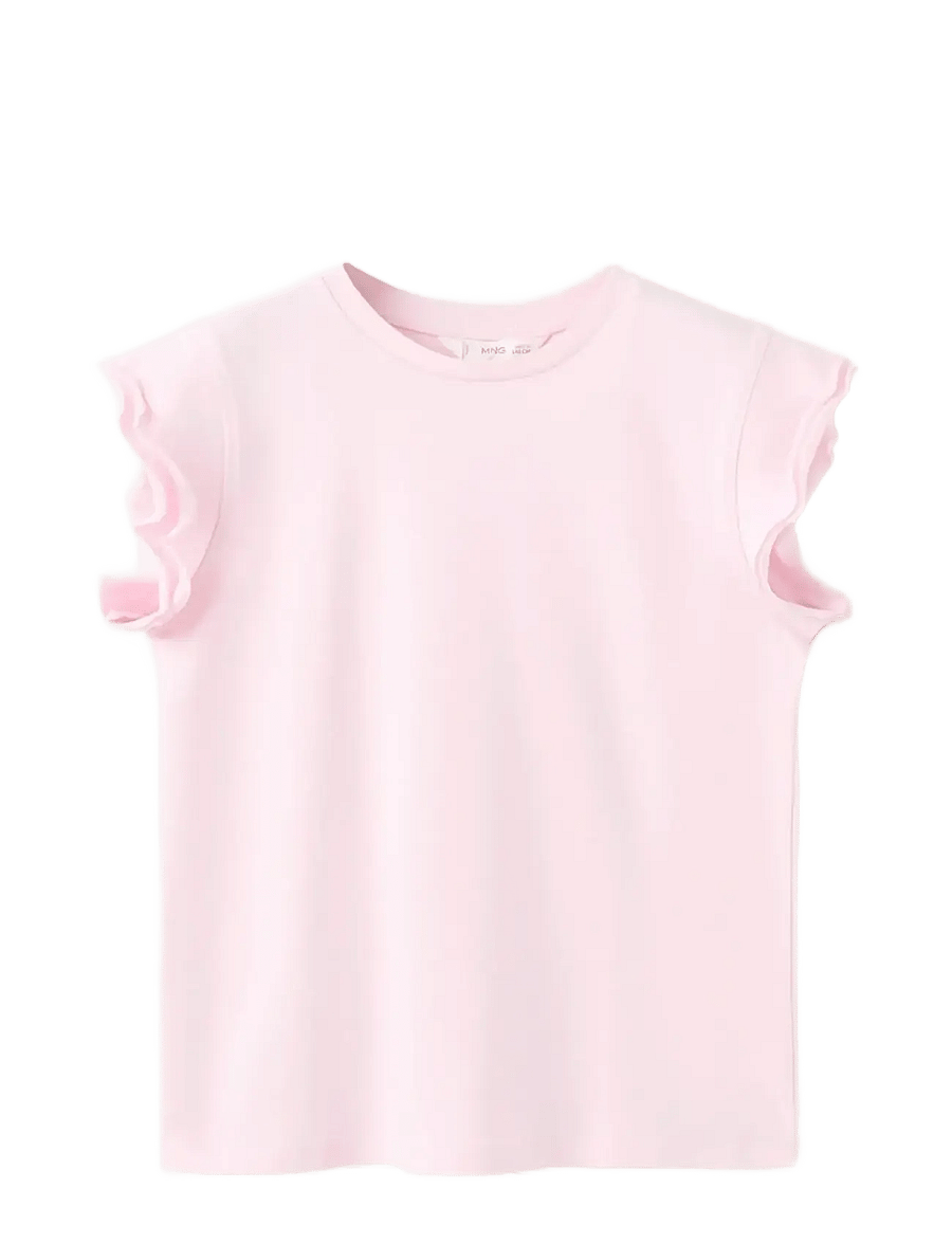Mango - Short-sleeved ruffle t-shirt - kortärmade t-shirts - pink - 0